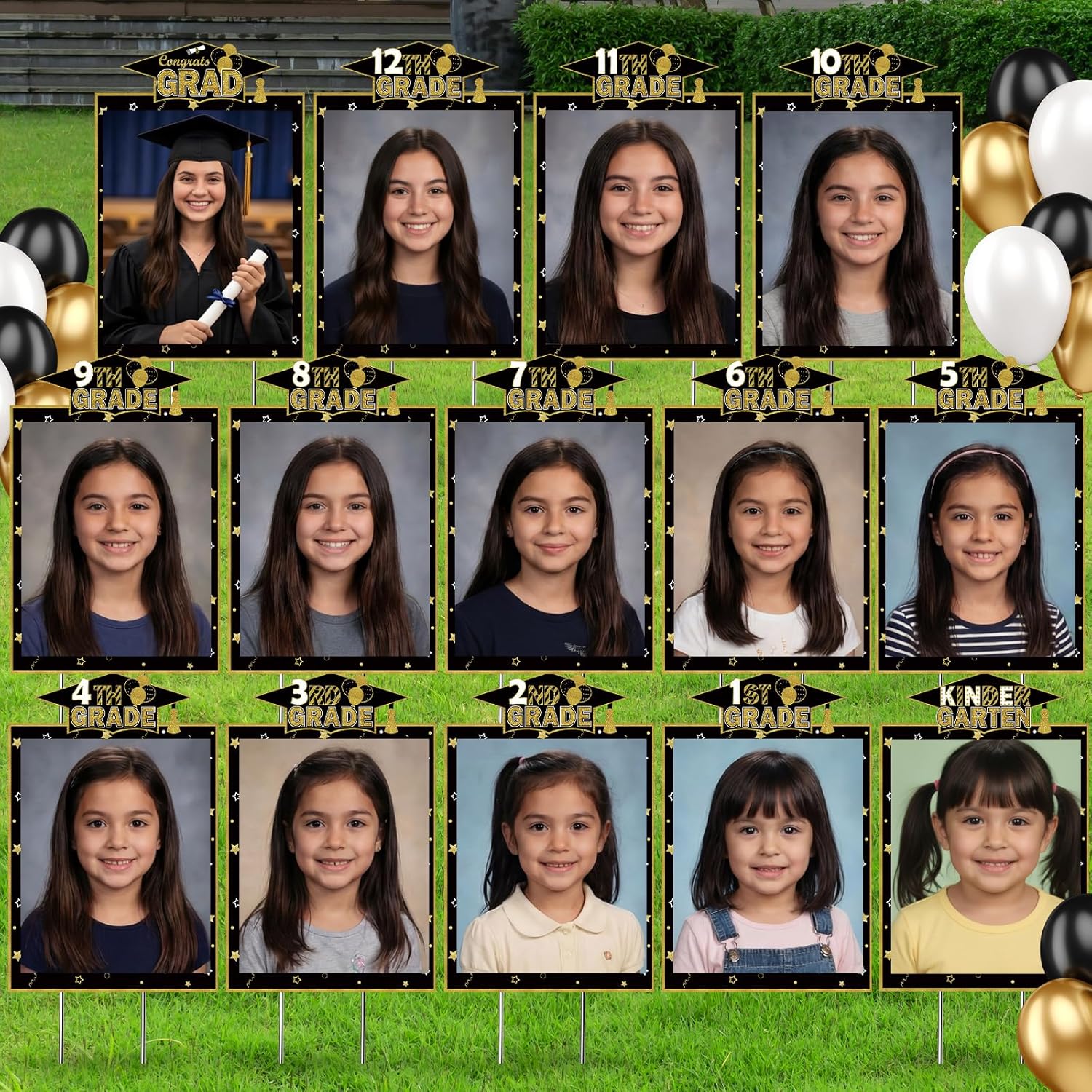 Yookeer 14 Pcs Large K-12 Graduation Photo Yard Sign Decorations Class of 2026 Photo Display Frame 11 x 16 Inches Graduation Memory Wall for Grad Party Walkway Lawn Decoration