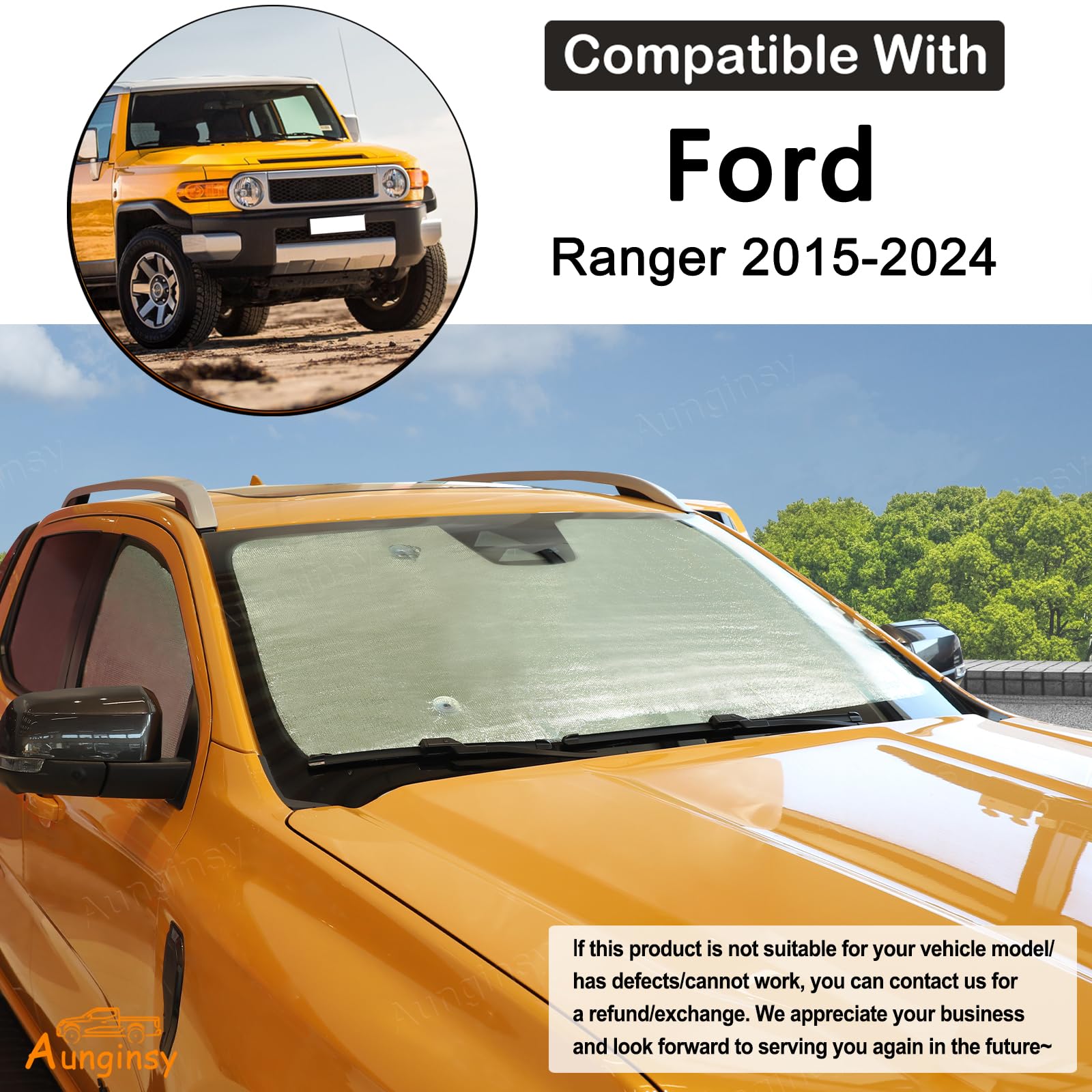 SS-402 - Parasol Para Parabrisas Delantero De Automóvil Compatible Con Ford Ranger (T6) 2018-2021, Protector Solar Estilo Acordeón De Ajuste Personalizado, Juego De 1 Pieza Plateado Y Gris