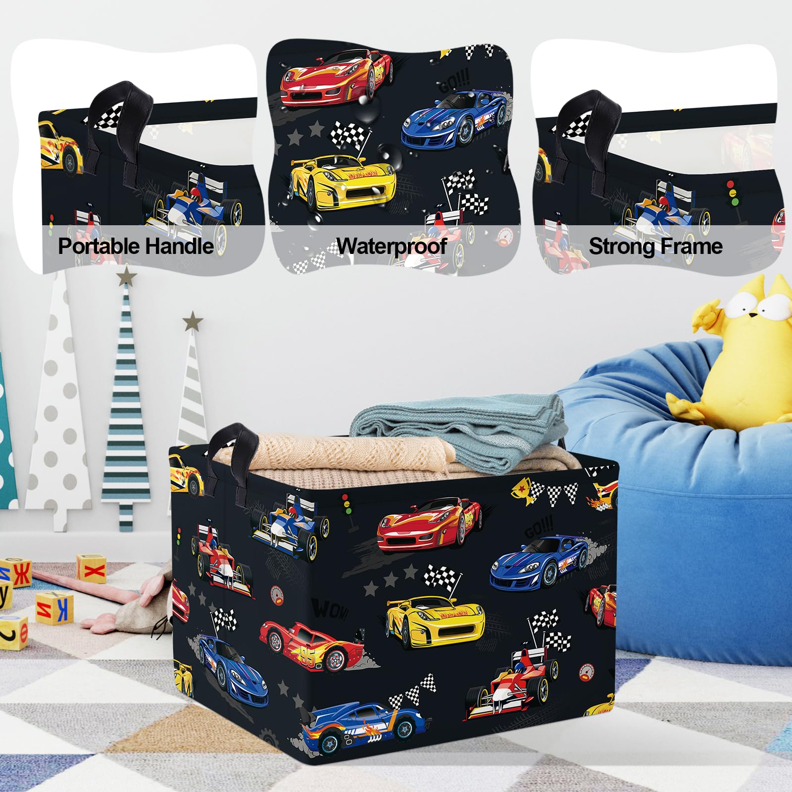 Clastyle Cestos Almacenaje Coche Carreras Cajas de Almacenaje Plegable Padres Ropa para Juguete Ropa Cesta Ropa Sucia para Baño, Gris, 40x30x30 cm