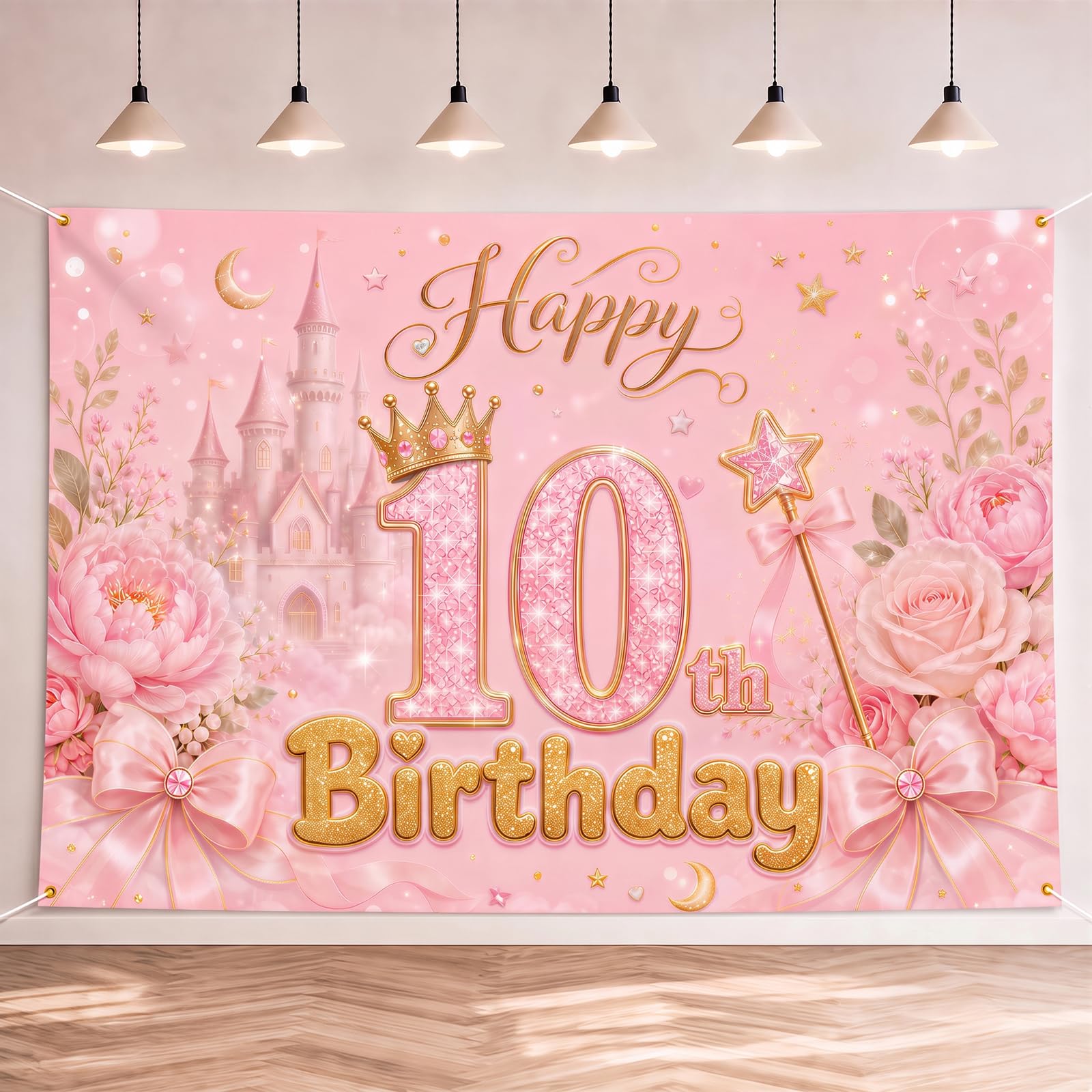 Geukmun Happy 10th Birthday Banner Backdrop for Girls Decorations 150x100cm