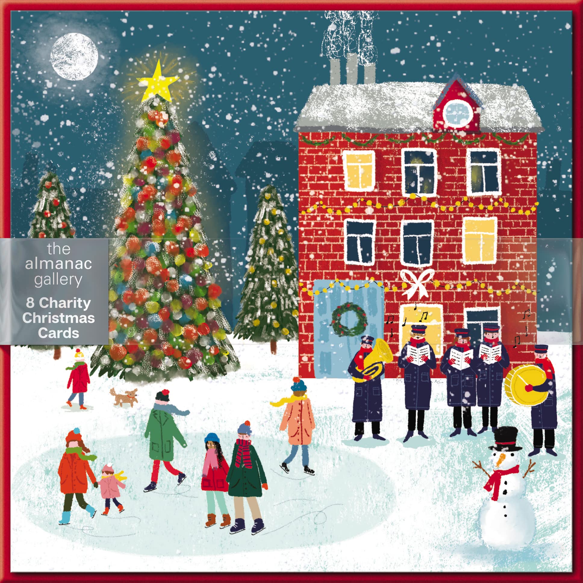 Pack of 8 Skating By The Band Charity Christmas Cards Multiple Charities ALCX9965, Red, 16cm x 16cm