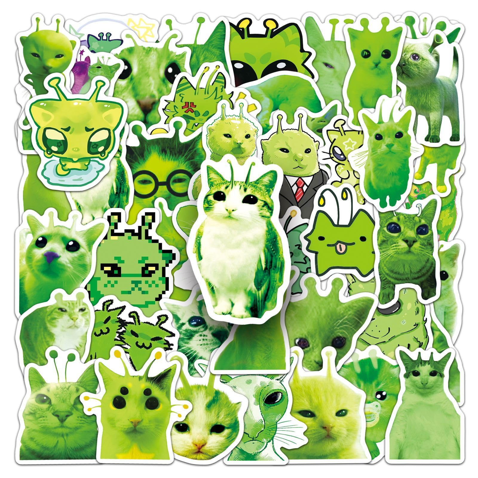 Lylsdsb Alien Cat 50Pcs Stickers Cute Vinyl Decals For Laptops Skateboards Luggage Helmets Bikes And Phones Fans Lovers And Quirky Vibe Enthusiasts