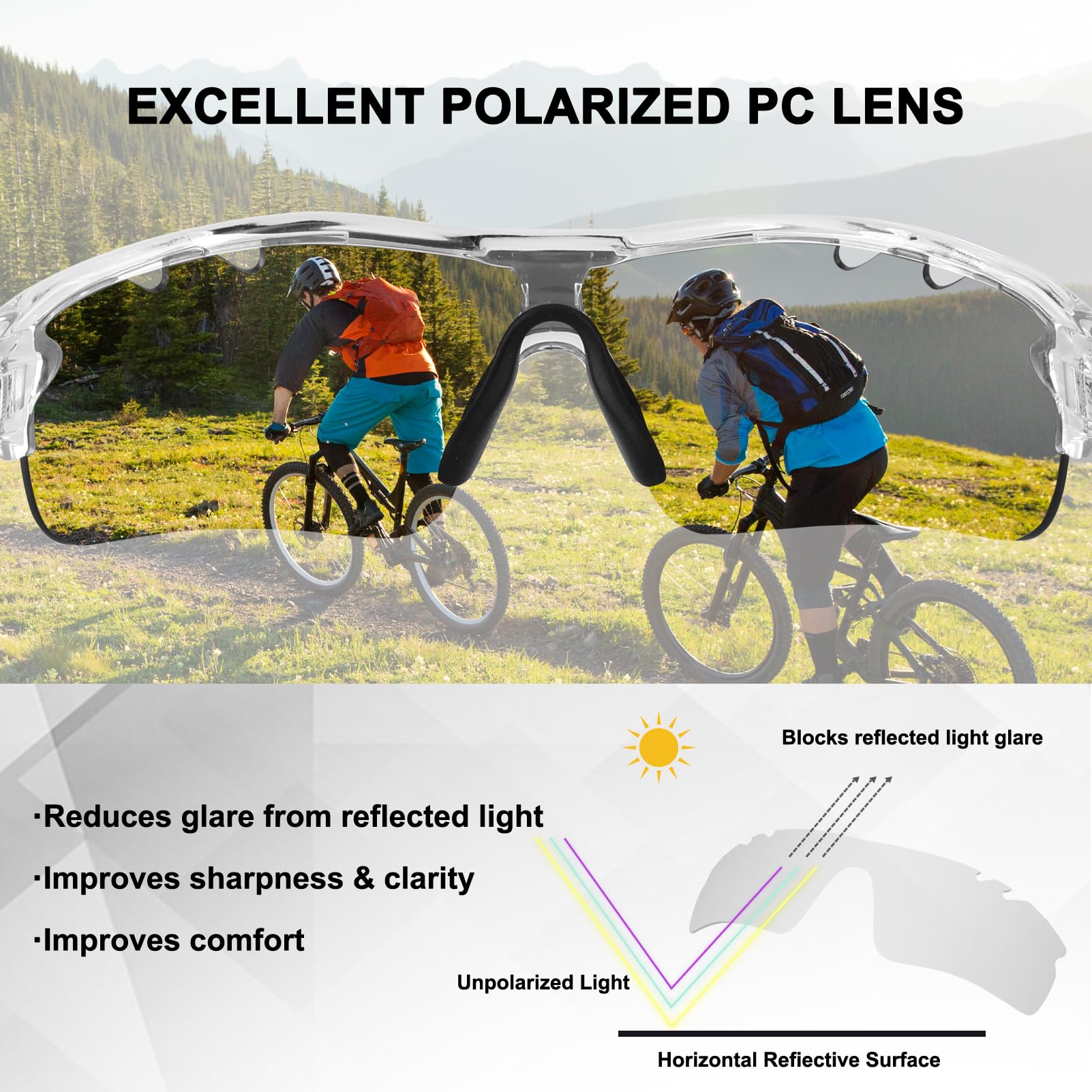 BangLong Gafas de ciclismo con 5 lentes intercambiables, protección UV400, polarizadas, TR90, ultraligeras, ideales para ciclismo, correr, béisbol, pesca