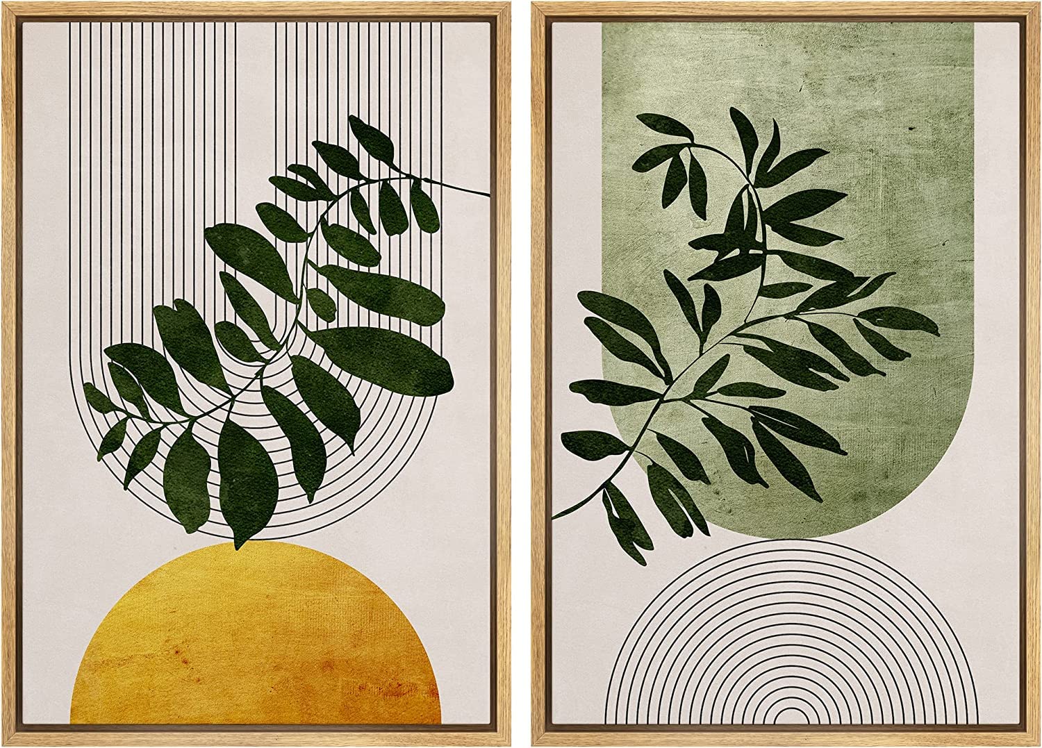 SIGNFORD Framed Canvas Print Wall Art Grunge Gold Flying Bird Collage Nature Wilderness Illustrations Modern Art Decorative Landscape Rustic Zen Colorful for Living Room, Bedroom, Office - 16"x24" Natural — view 11