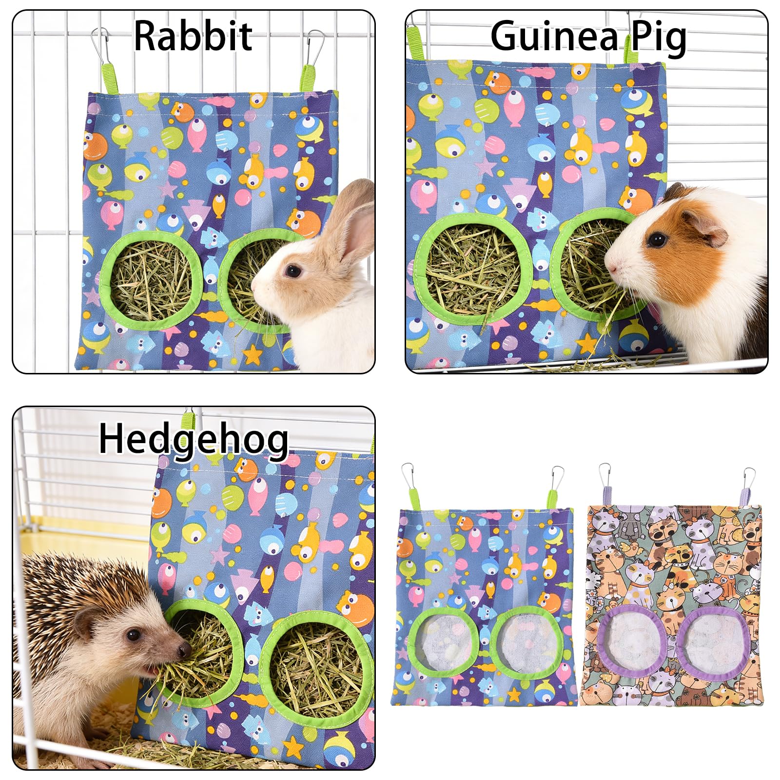 2 Pcs Sac à Foin pour Lapin,Distributeur de Foin,Sac de Foin Automatique,pour Cochon d'Inde,Chinchilla,Lapin,Hamster et Autres Petits Animaux