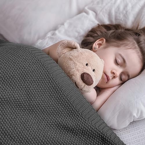 Miniatura 6 de CozeCube Manta gris oscuro para sofá, manta de punto trenzado suave y acogedora para cama, sofá, sala de estar, manta decorativa ligera y cálida de