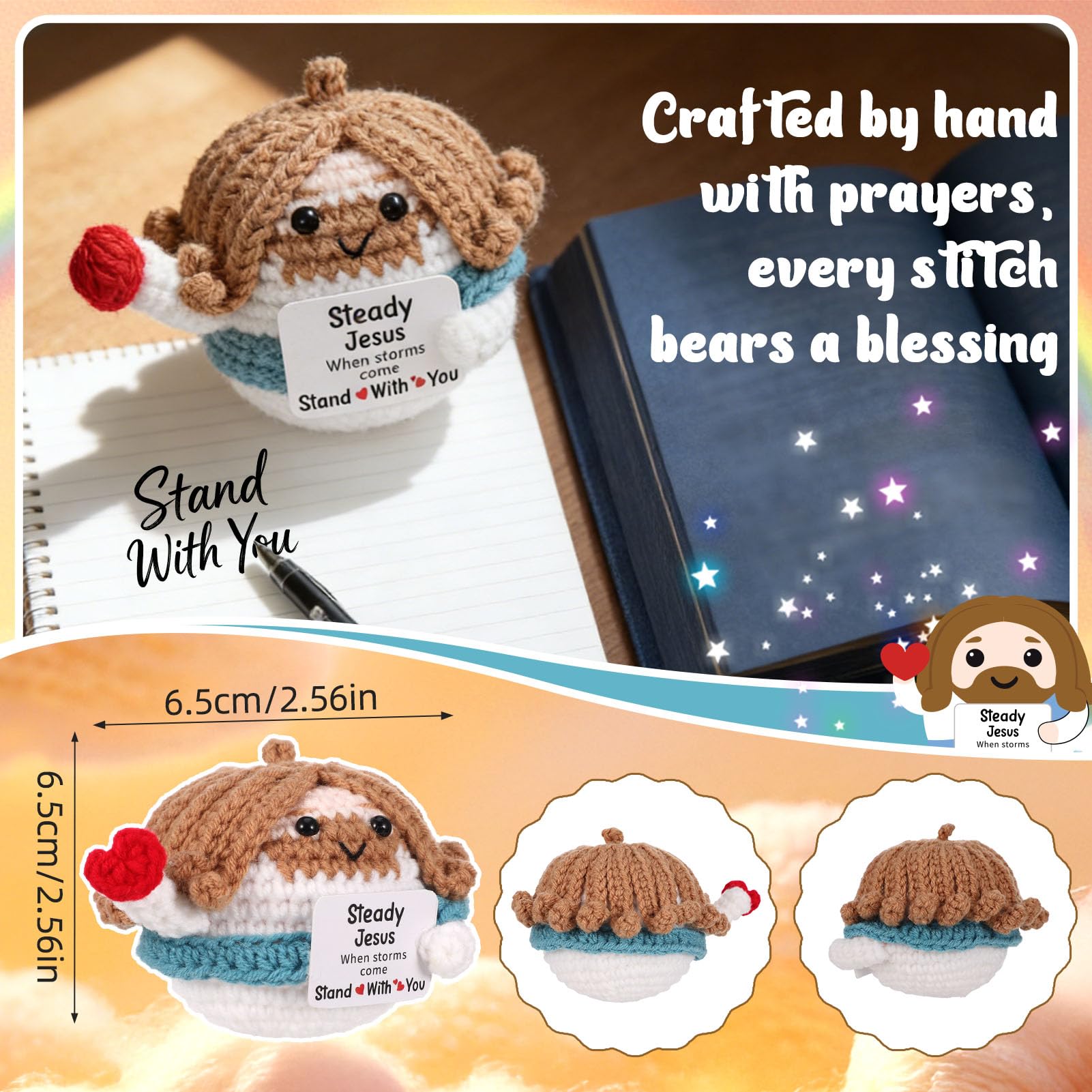 Positive Crochet Jesus Plush Doll Mini Jesus Figure Christian Gifts Emotional Inspirational Support Crochet Religious Spiritual Faith Bible Inspirational Gifts