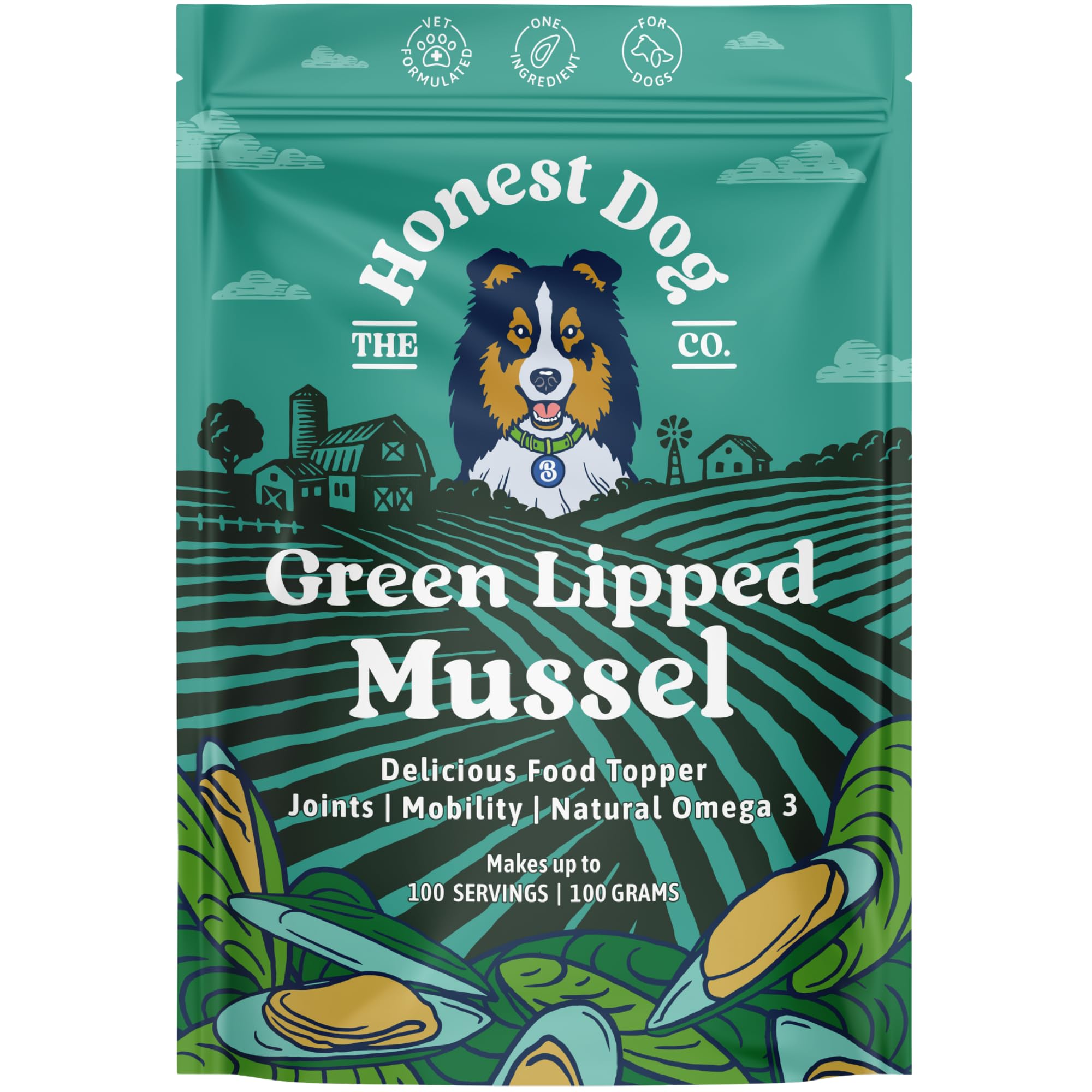 Honest Dog Co. Green Lipped Mussel Powder For Dogs (100 Grams - 150 Servings) Mobility and Flexibility - Hip and Joint Support