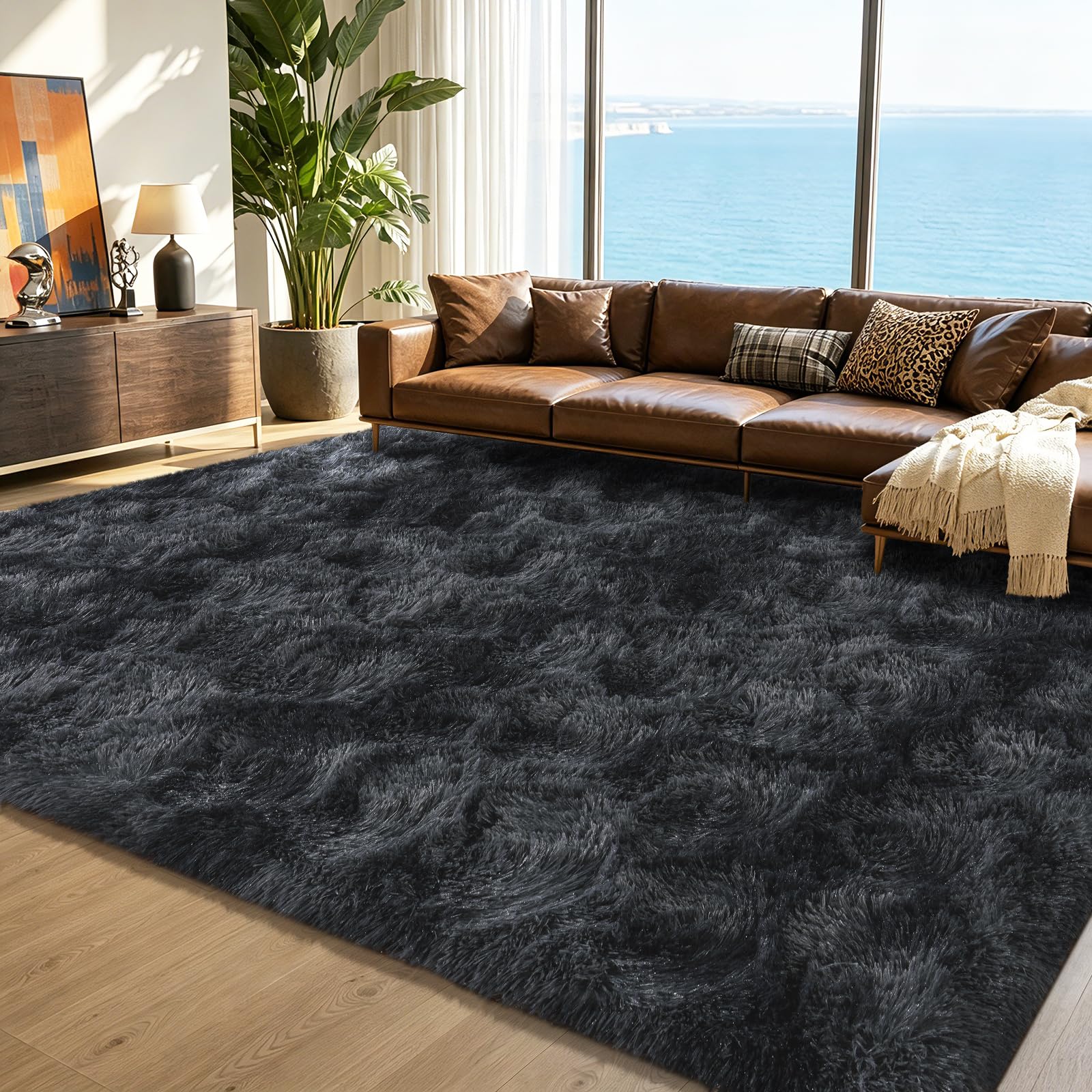 Rugs Living Room Black Gray Fluffy Shaggy Large Rugs for bedroom 200x300cm โ image 1