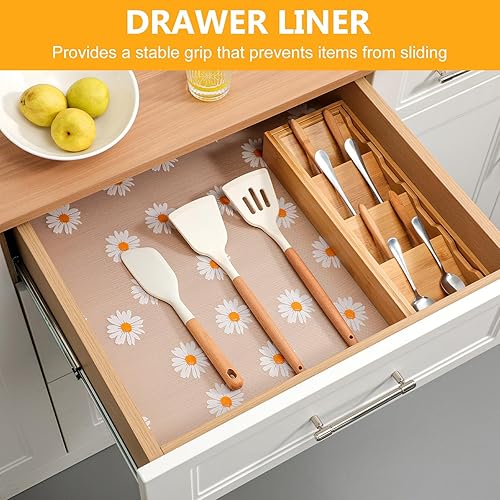 Miniatura 3 de Cooyes Revestimientos de estantes para armarios de cocina, revestimiento de cajón no adhesivo, forro impermeable para refrigerador, forro de alambre