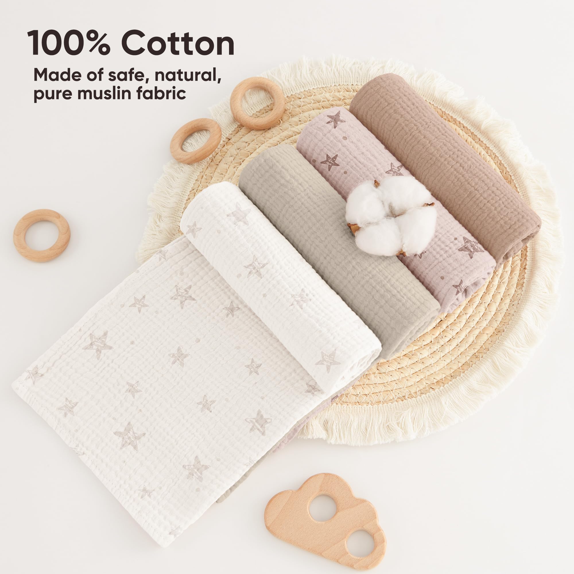 bearmoss Muslin Squares Cloths 100% Cotton Baby Burp Cloth 60x60CM Large Ultra-Absorbent Soft Baby Face Washcloths for Newborn Baby Boy and Girl 4Pack (PinkStar) - Image 3