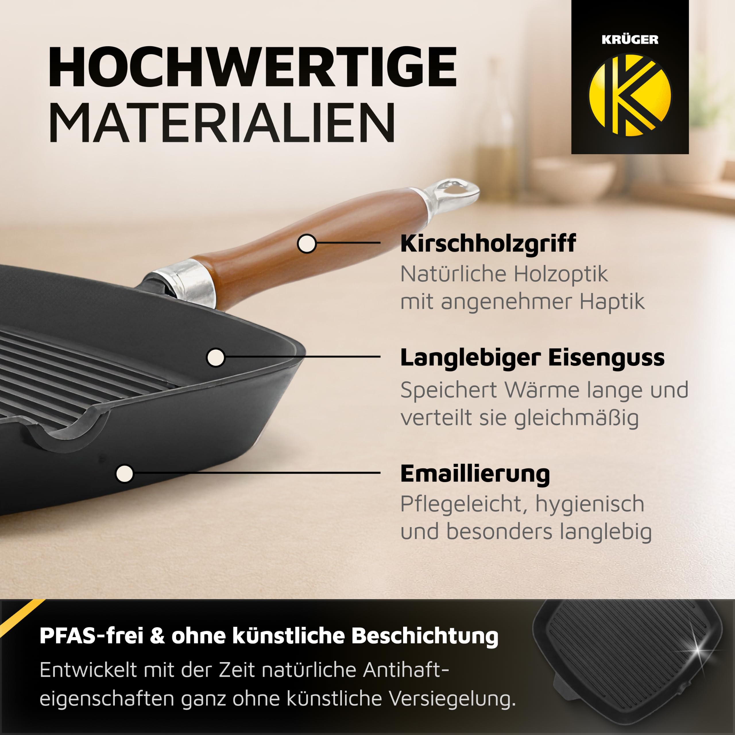 Krüger 63028 - Sartén, Hierro Fundido, 28 x 28 cm, Color Negro