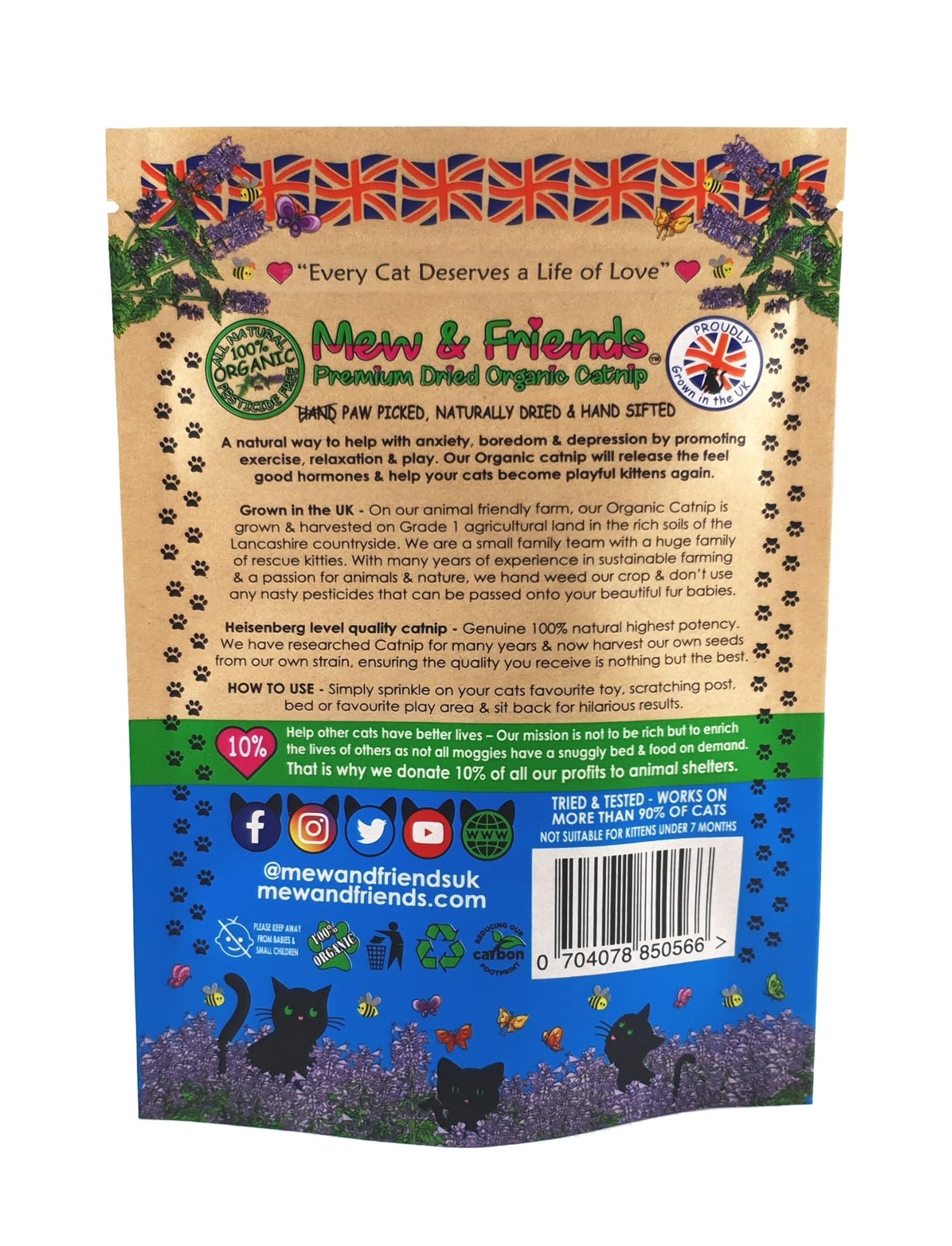 Mew & Friends Premium Catnip 30g nip fuerte orgánico para gatos - UK Grown