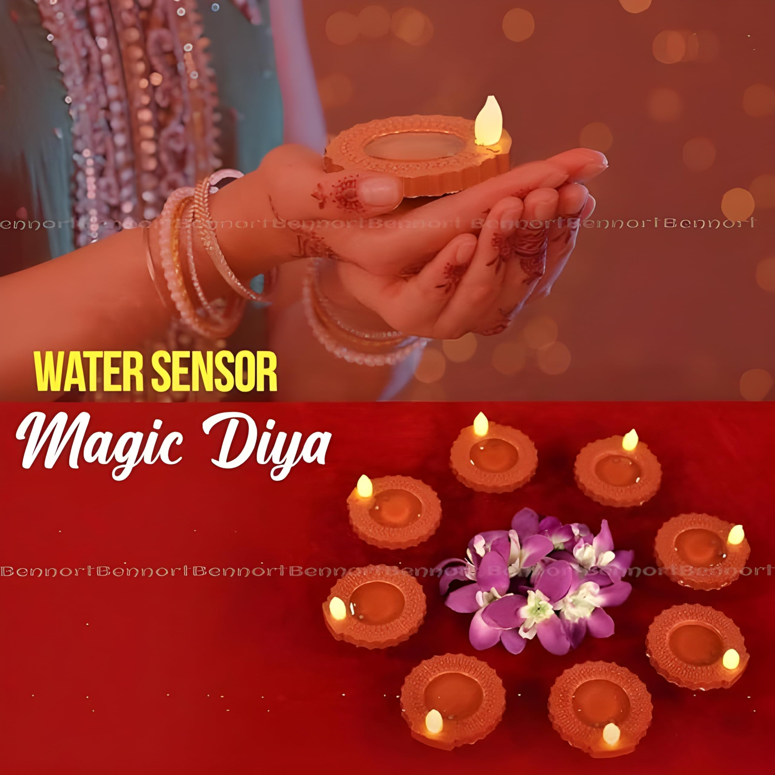 Innovative Water-Sensing LED Diya Candle with E-Diya Technology: Warm Orange Ambient Lighting Perfect for Home Decoration During Diwali and Festive Celebrations (Red) (Pack of 6) 2