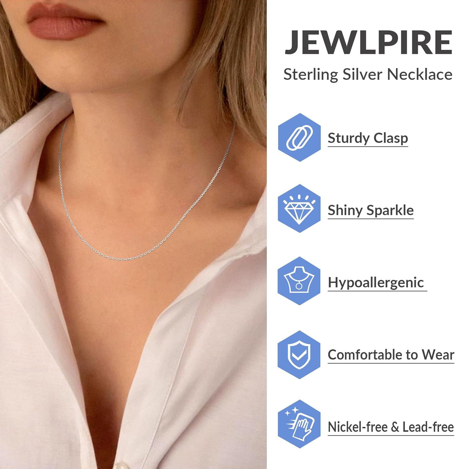 Jewlpire 18k Gold Plated 925 Sterling Silver Chain Necklace for Women, 1.2mm Cable Chain Necklace Thin & Dainty & Sturdy Women's Chain Necklaces 14/16/17/18/20/22/24 Inch - Image 2