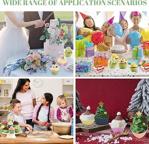 Miniatura 6 de Paquete de 25 forros de silicona reutilizables para magdalenas, moldes antiadherentes para magdalenas, cinco formas de flor, corazón, redondo,