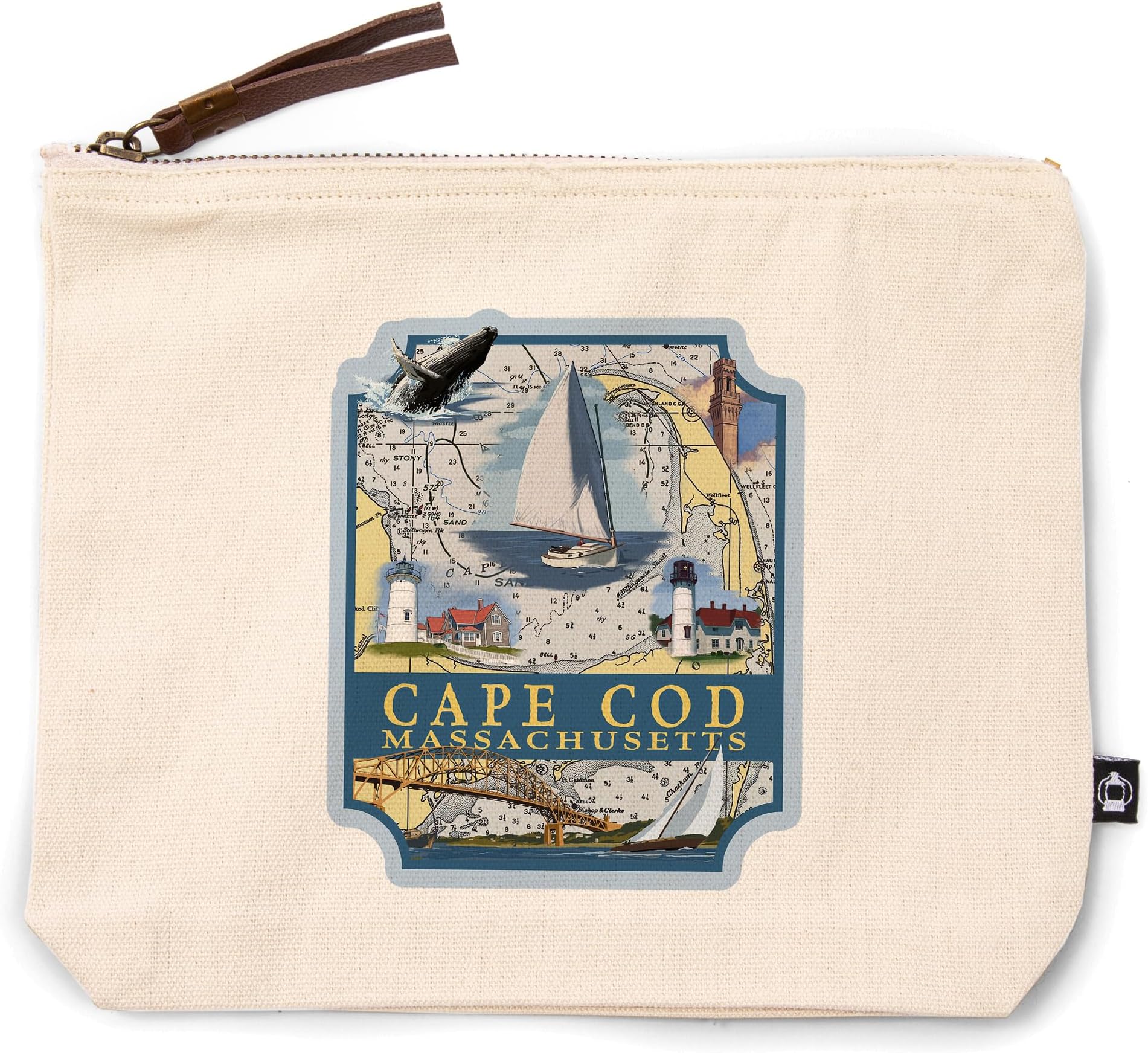 Lantern Press Cape Cod, Massachusetts, Nautical Chart, 100% Cotton Zipper Pouch, Travel Accessory, Go Bag