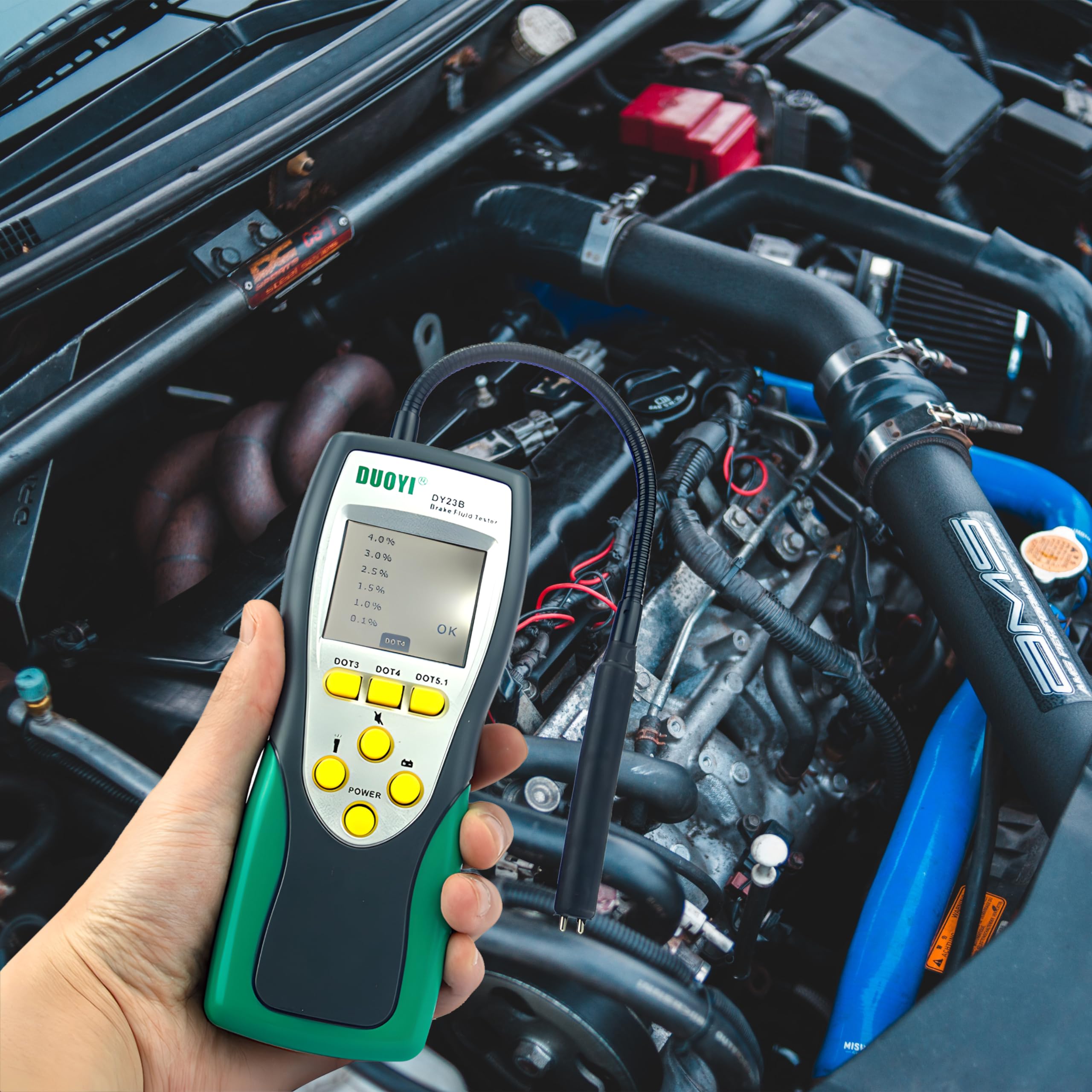 Retoo Tester del liquido dei freni, digitale, per test diagnostici, per schermo LCD, adatto per DOT3 DOT4 DOT5, analizzatore di umidità del collo flessibile, per auto e moto