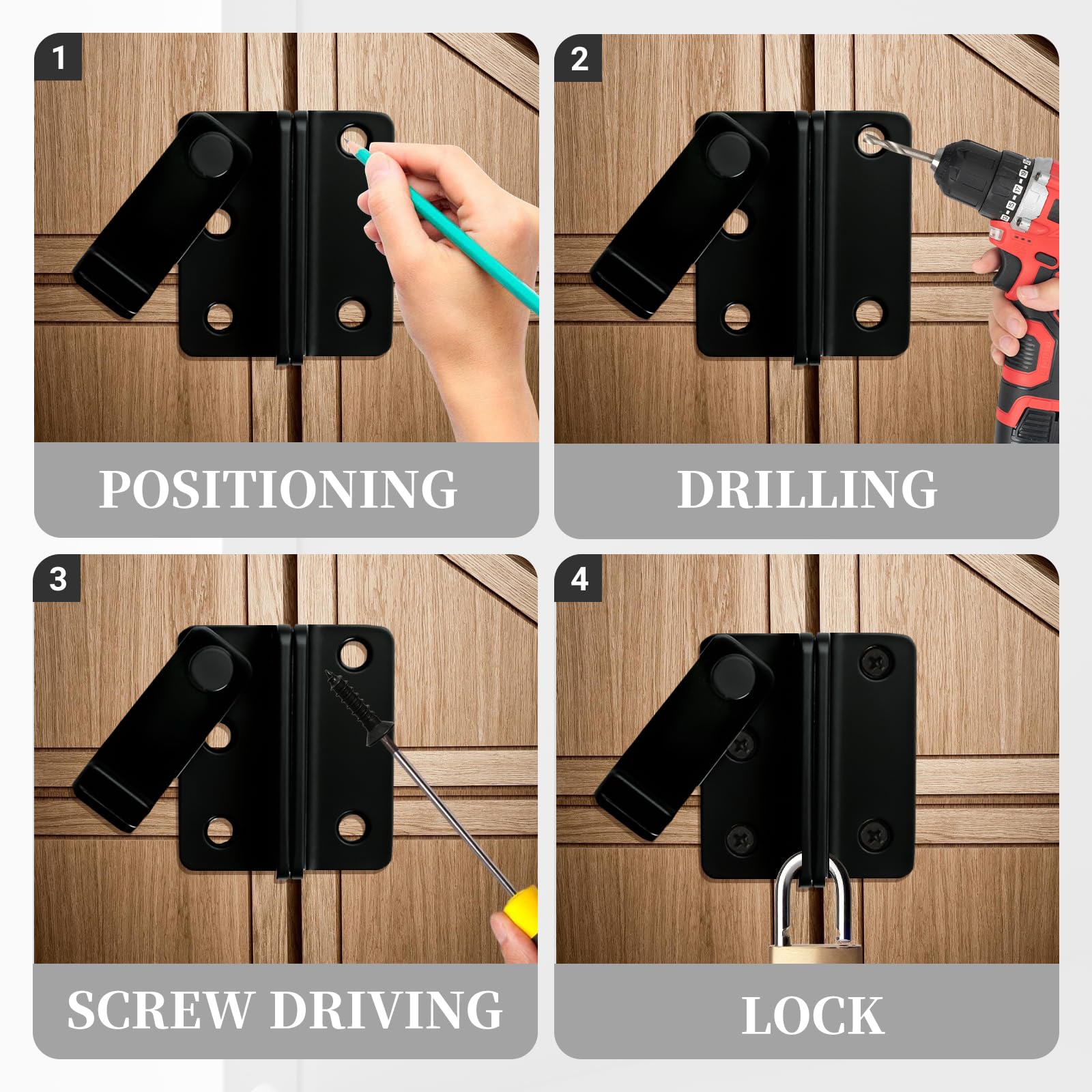 2 Pieces Gate Bolt, Padlock Hasp, Gate Latches, Shed Locks, 270° Lockable Design - Image 3