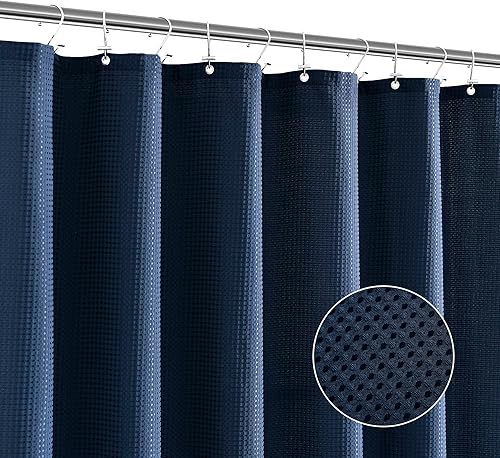 Miniatura 8 de Cortina de ducha de tela blanca, cortinas de ducha de tela de punto gofre resistente para baño, duchas, bañeras, calidad de lujo de hotel, juego de