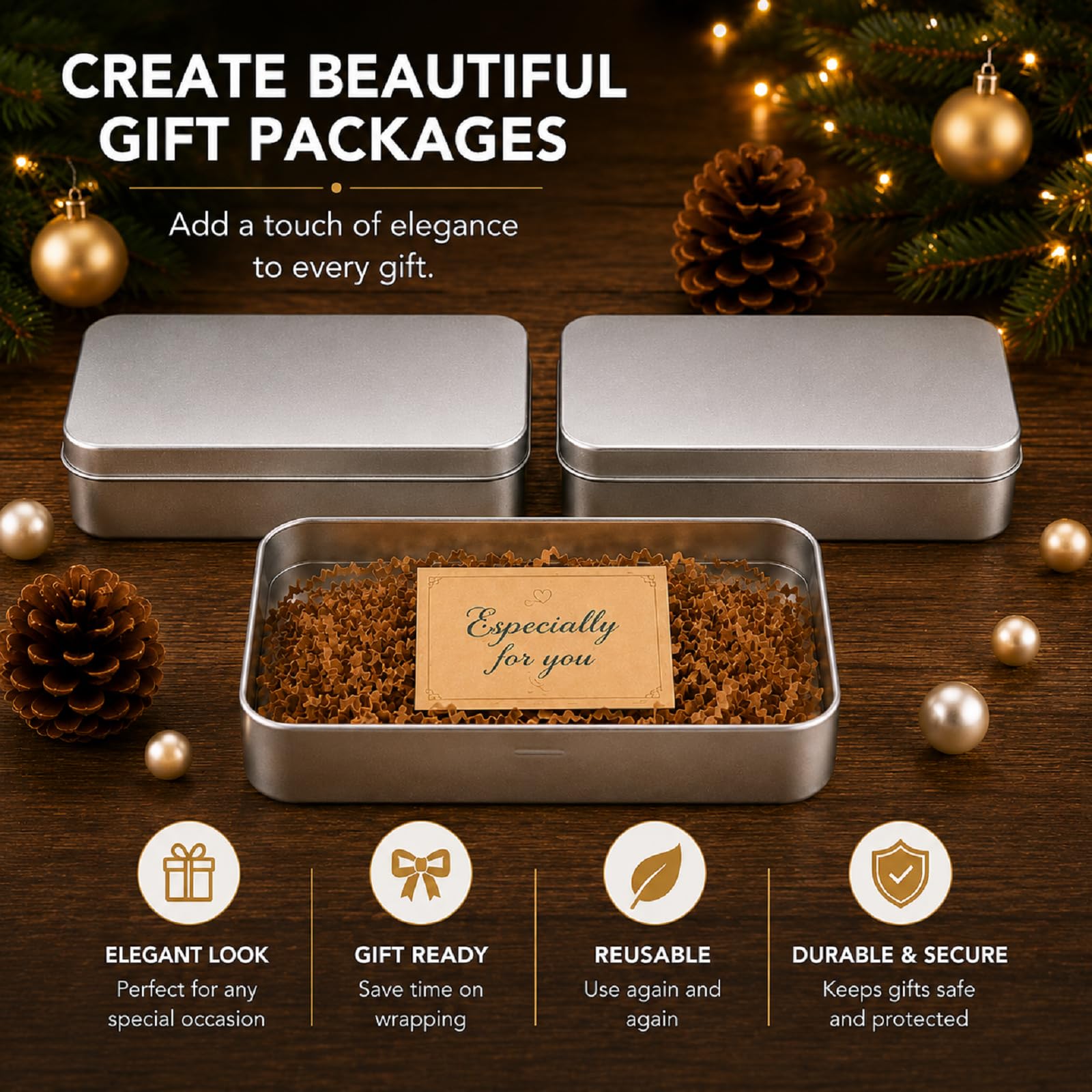 ACXFOND 8 Pack Empty Metal Tins Box with Lid - Cookie Tins Silver