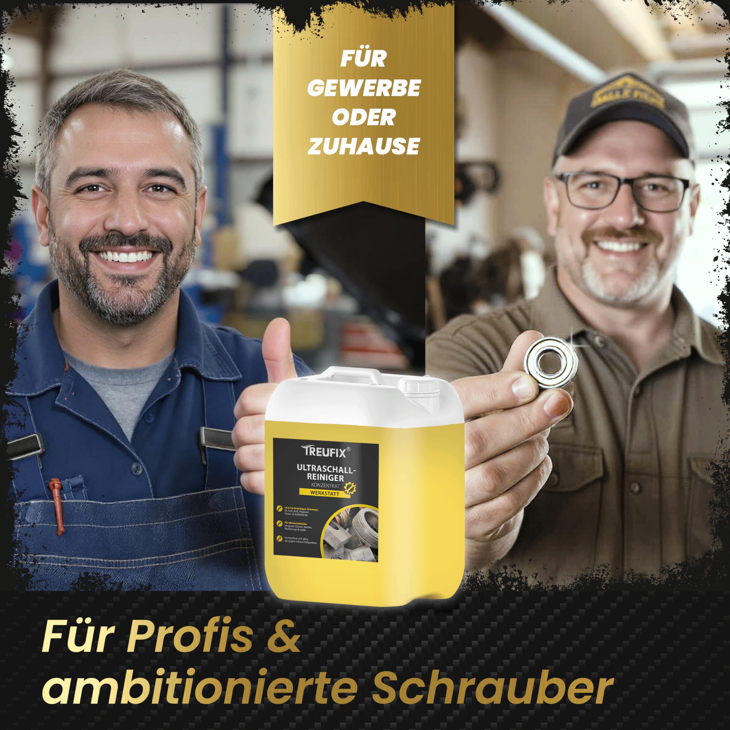 Treufix Ultraschallreiniger Konzentrat Werkstatt 5L | für Vergaser, Einspritzdüsen, Motorenteile – stark gegen Öl, Fett, Ruß – materialschonend & effektiv – Made in DE