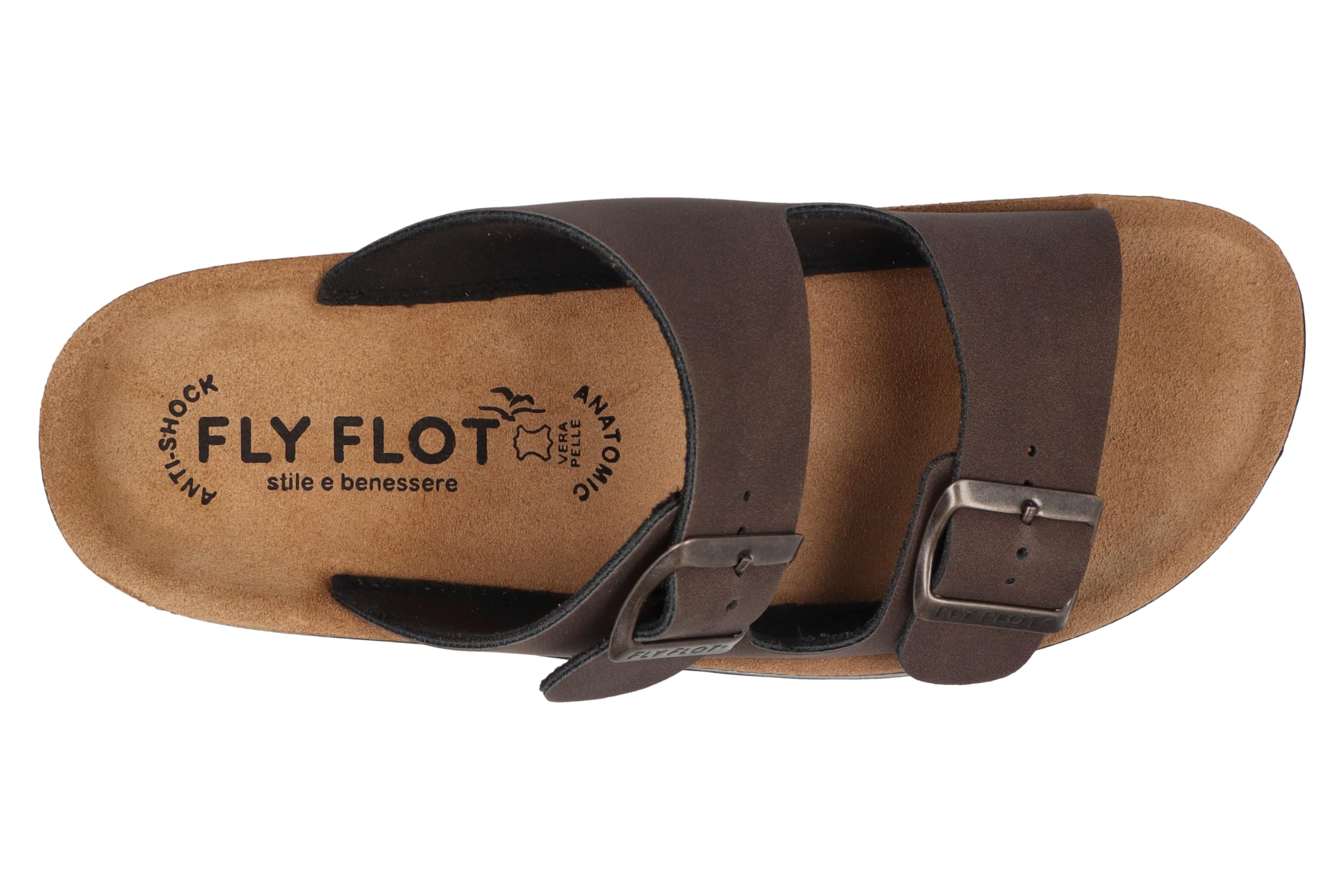 Fly Flot 781714C Slipper 2 Fibbie Pelle con T.Moro Soletta Morbida Made in Italy