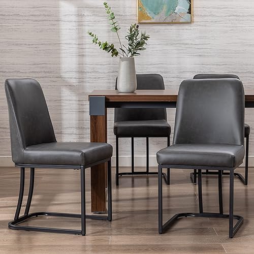 Miniatura 4 de VESCASA Sillas de comedor tapizadas de piel sintética con respaldo sillas modernas de mediados de siglo con marco de metal dorado para comedor