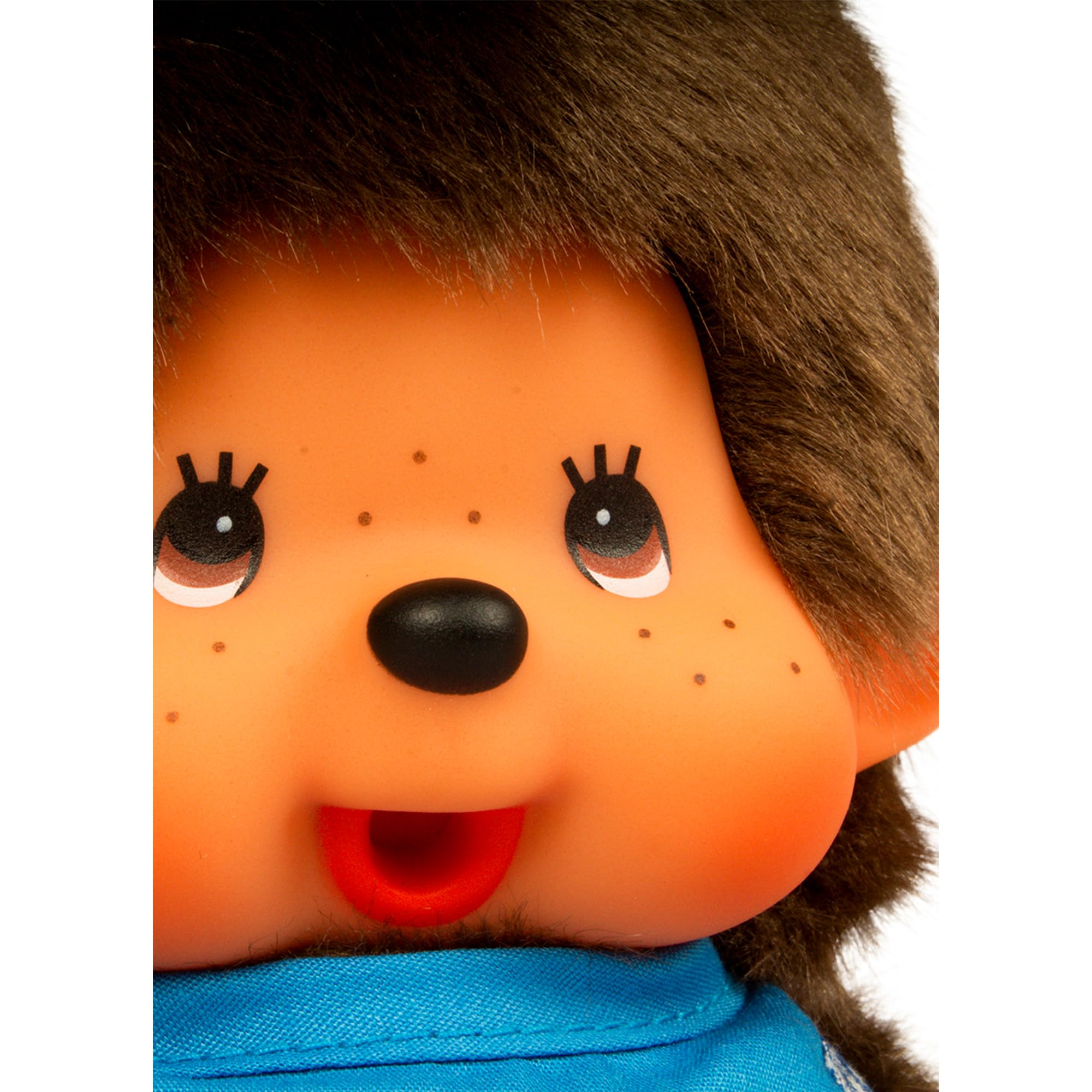 Monchhichi Classic Boy Plush Toy | Blue Bib Outfit with Signature