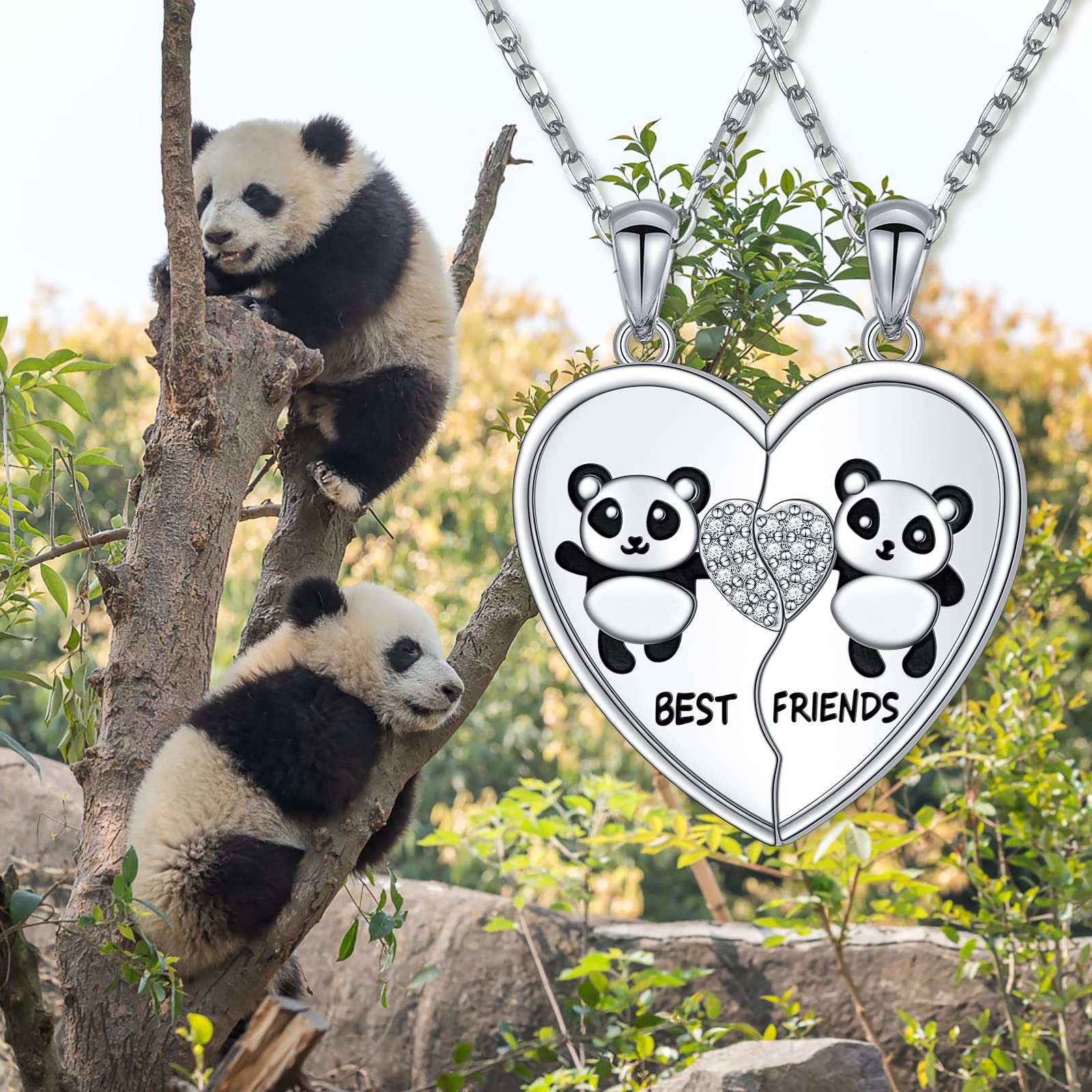 S925 Sterling Silber Best Friends Halsketten Passende Herz Freundschaftsketten für 2 BFF Geschenke Schmuckset, 25*22MM, Sterling Silber, Zirkonia