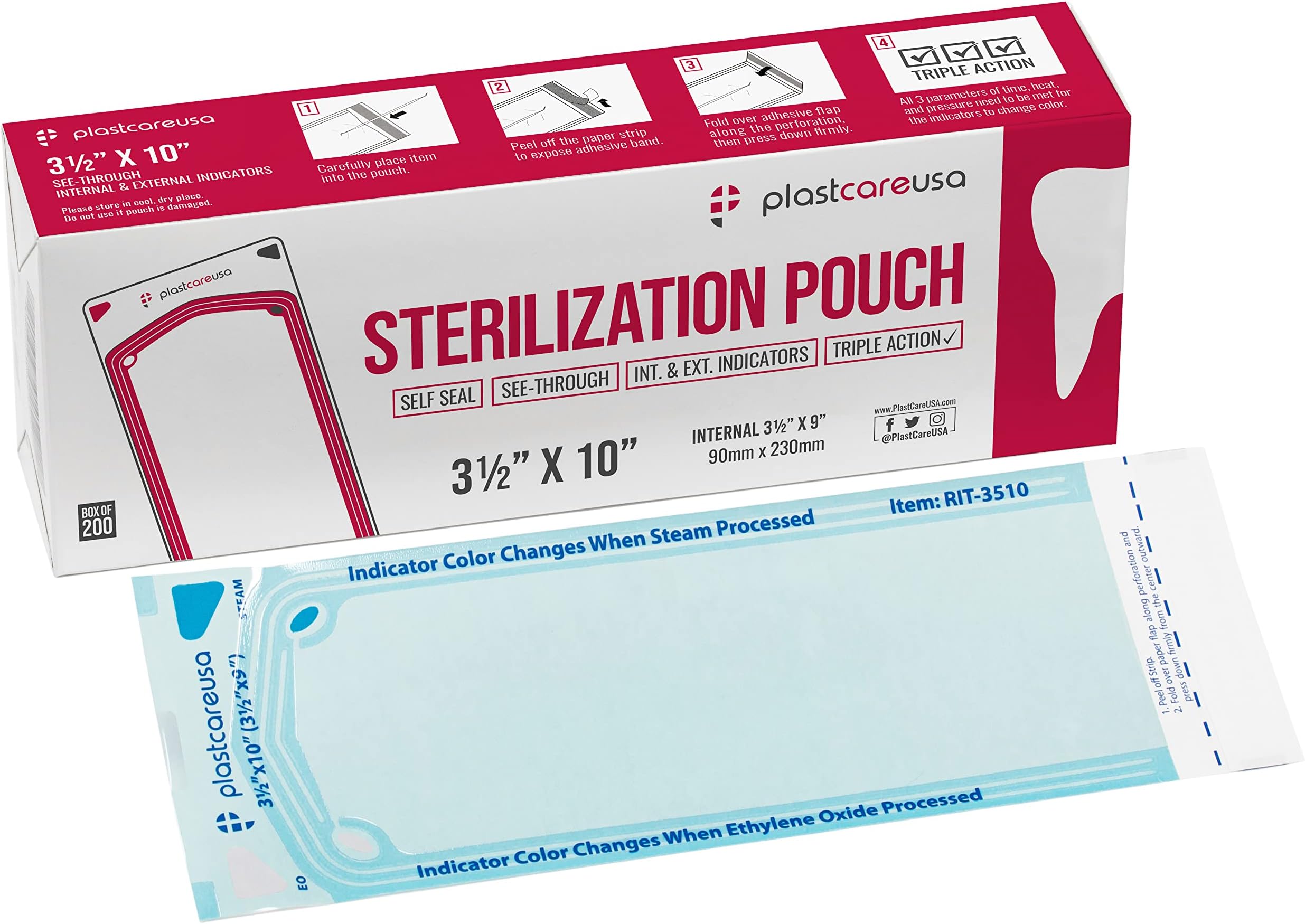 Self Seal Sterilization Pouch 3.5" x 10", 200 per Box