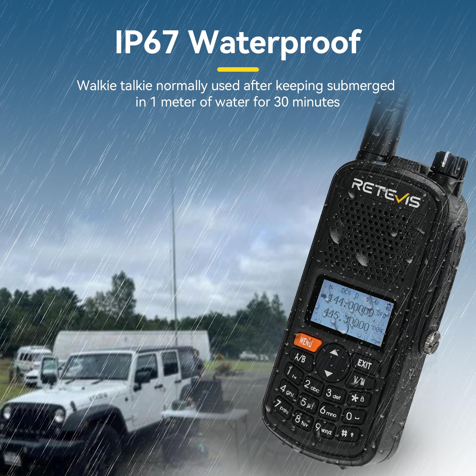 Retevis A61 Radios Amateurs, Radio Double Bande, Talkies Walkies Etanches IP67, Bande 2 m/70 cm/FM/AM, Batterie 2200 mAh, Sub PTT, Radios Bidirectionnelles de Chargement USB-C (2 Pièces)