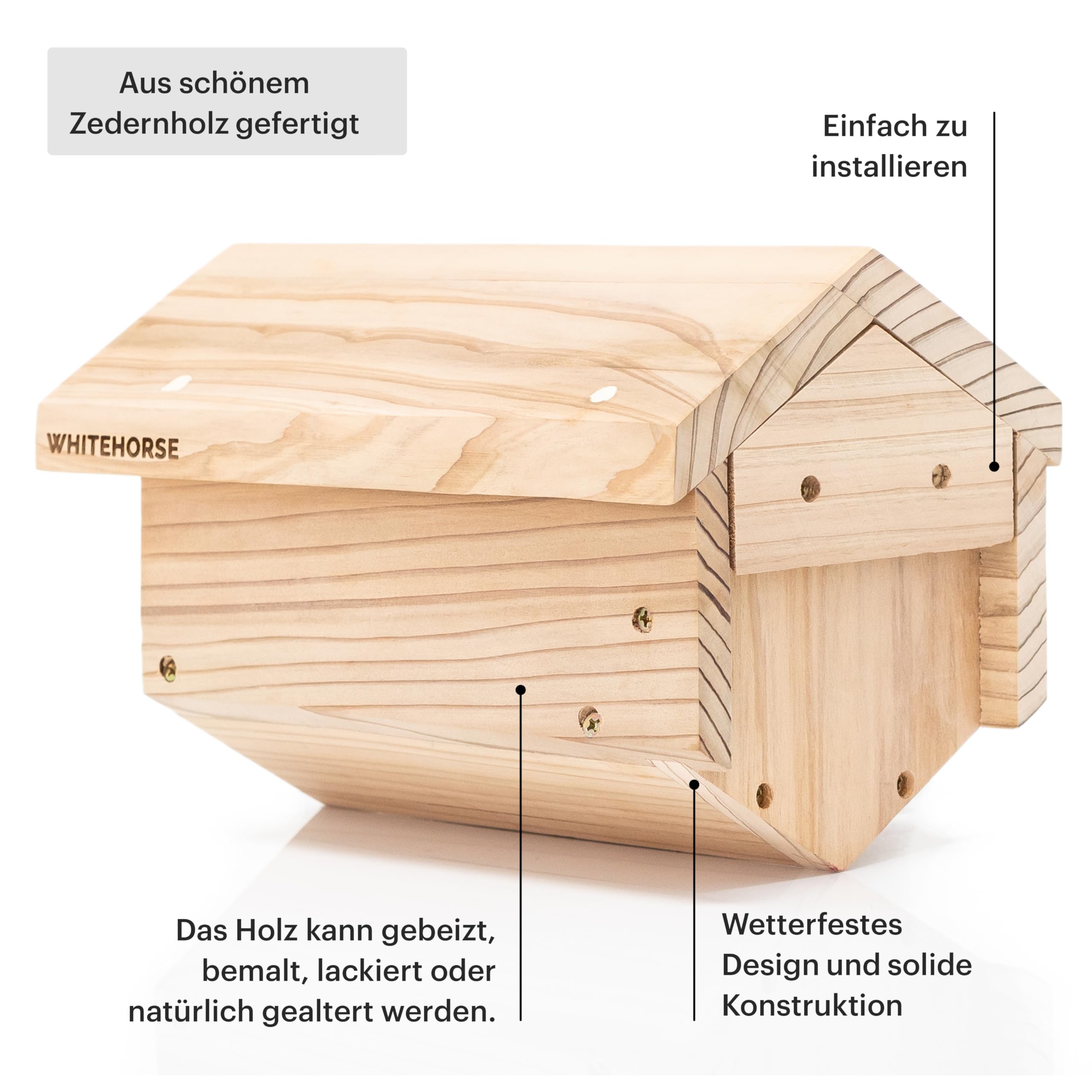 WHITEHORSE Premium-Bienenhaus – Aus Zedernholz – 15 cm Lange austauschbare Röhren – EIN Insektenhotel für die Ewigkeit – Unterstützen Sie Bienen bei der Bestäubung Ihres Gartens