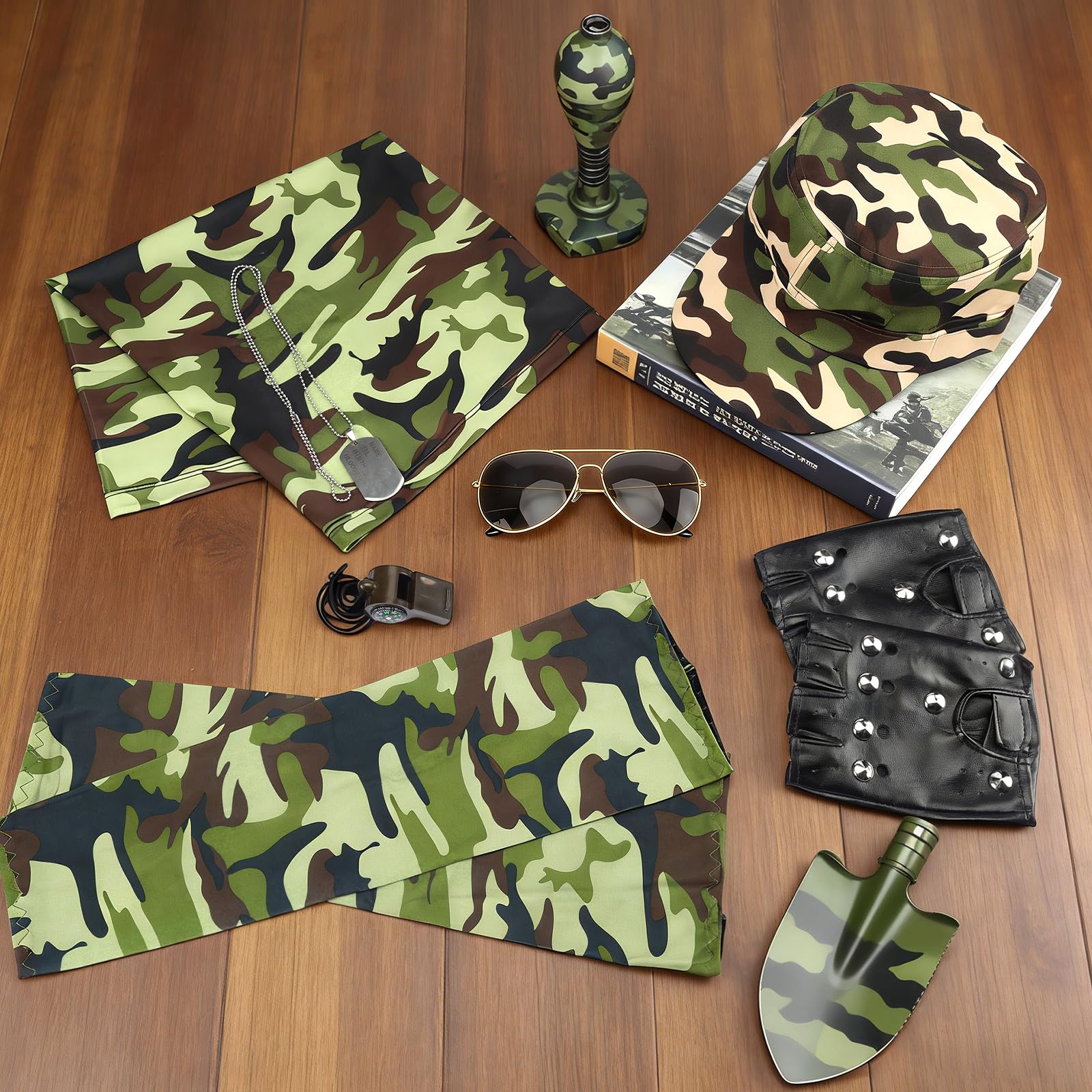 Athora 7Pcs Army Fancy Dress Accessories Set for Adults Military Costume Accessories with Camouflage Hat, Tactical Gloves - Image 4