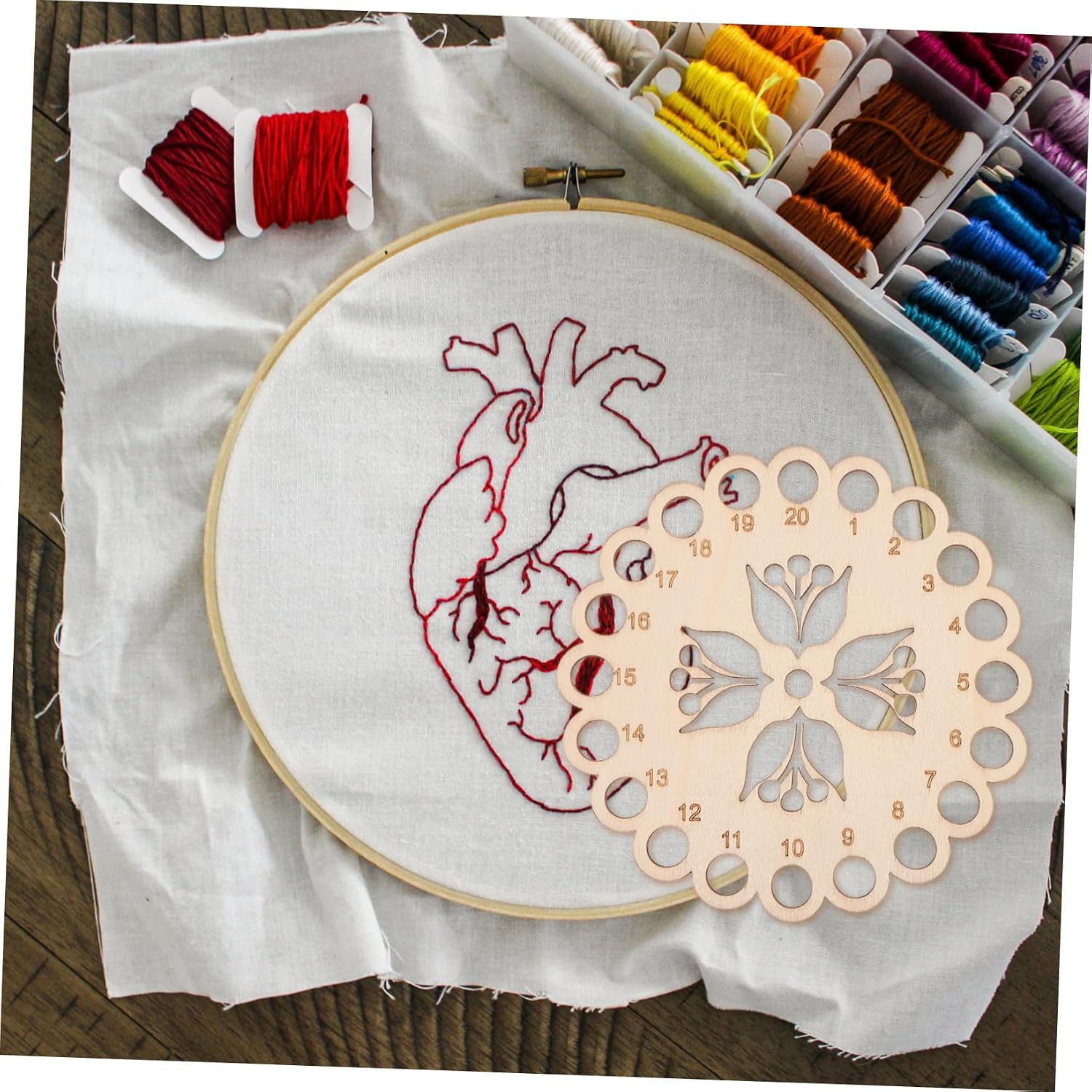 ARTSEWPLY 1pc Wooden Cross Stitch Thread Organizer Thread Storage Plate Embroidery Floss Holder Reusable Embroidery Tool