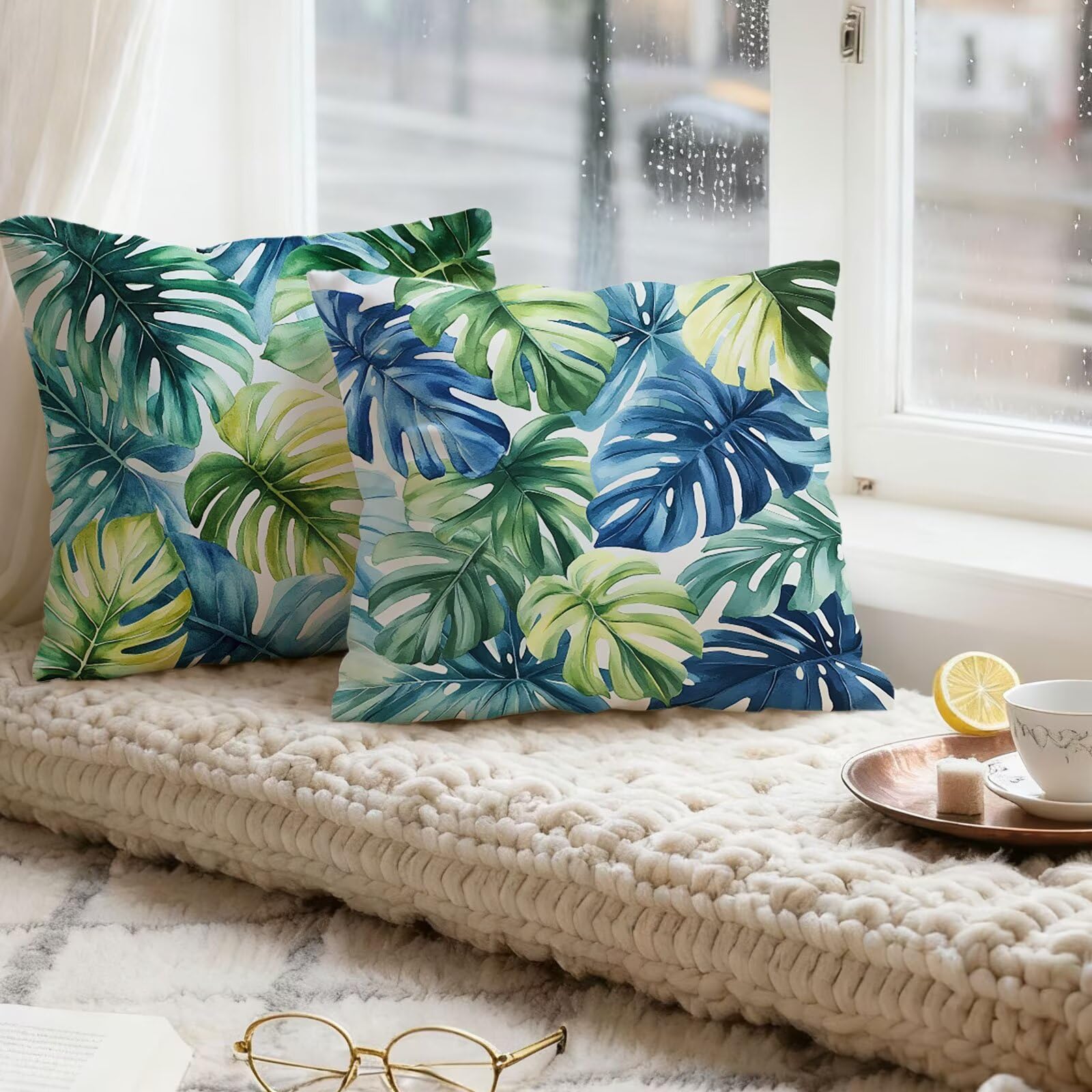 Verde Federe Cuscini Divan 60x60 Blu Federe Cuscino Letto Super Morbido Copricuscino Letto Set di 4 Cuscini Divano Decorazioni Autunnali Copricuscini Arredamento Casa, Sedia Soggiorno Giardino E - 365