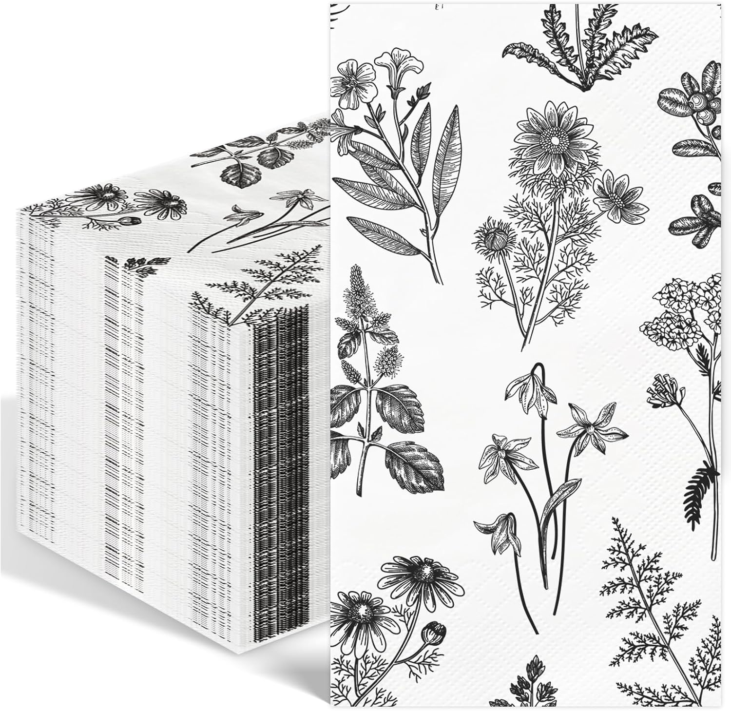 100PCS Floral Paper Napkins 3 Ply Disposable Hand Towels for Bathroom Vintage Wildflower Guest Napkins Green Wild Flower Dinner Napkins for Wedding Bridal Baby Shower Birthday Spring Summer Party