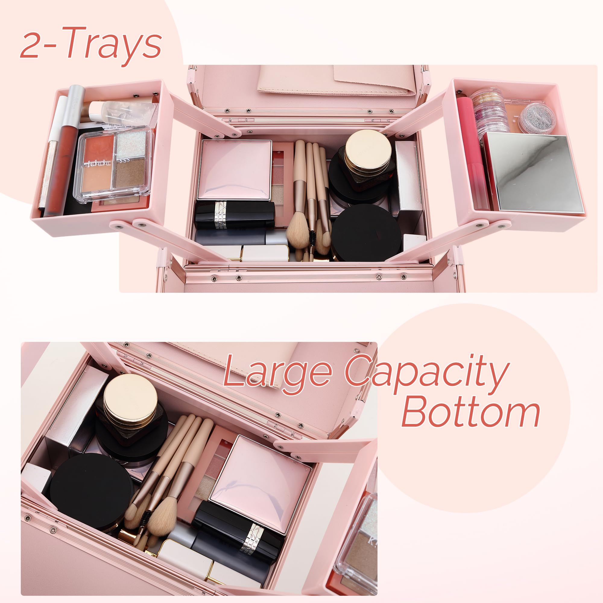 8.6-Inch 2-Tray Locking Makeup Box Cosmetic Case Organizer