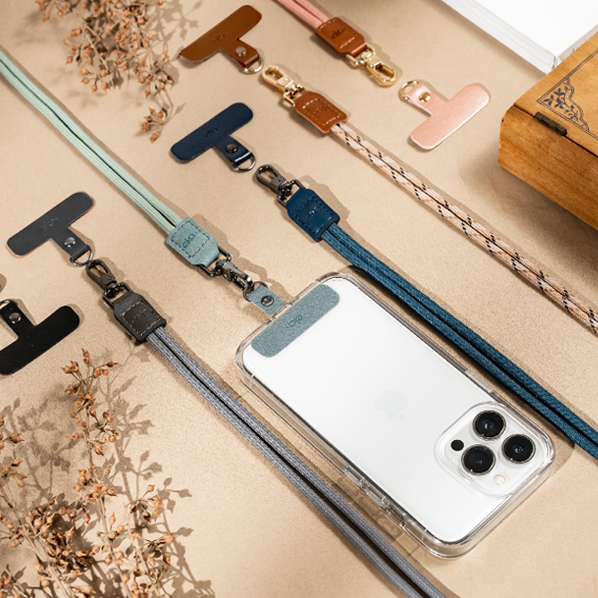 EKAX Uniwersalny łańcuszek na telefon komórkowy z 2 haczykami | obroża do zawieszenia bez etui | Crossbody pasek na telefon komórkowy z bezklejącą podkładką | łańcuszek do wszystkich smartfonów,