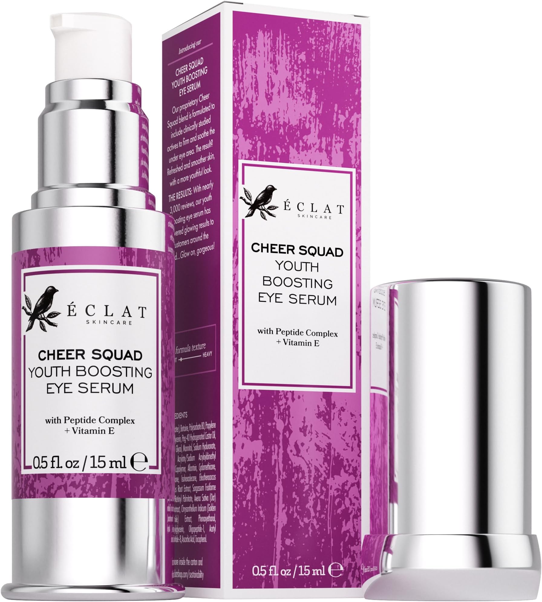 Eclat Skincare Eye Serum with Hyaluronic Acid - Hydrating Formula for Wrinkles, Fine Lines, Crowโs Feet & Eye Bags โ Lightweight Serum for Dark Circles and Puffiness โ Firming & Brightening 0.5 fl oz