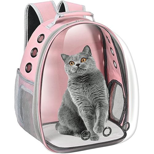 Cat Carrier Backpack, Pet Carrier Backpack Front Pack for Small Medium Cat Puppy Dog Carrier Backpack Bag Space Capsule, Pet Carrier for Travel Hiking Walking Camping (Pink)