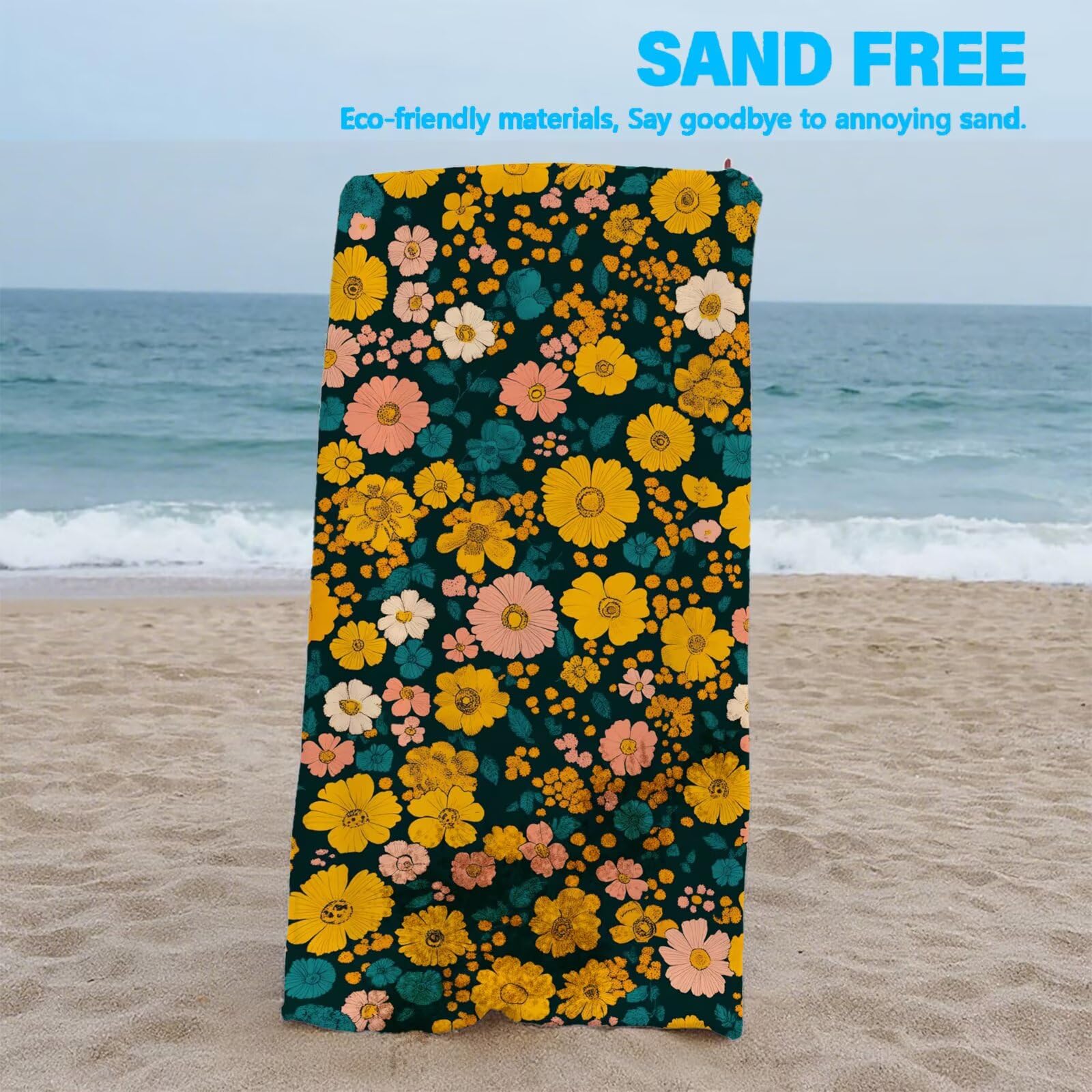 Ręcznik plażowy z motywem kwiatowym, z mikrofibry, bez biżuterii, duży 200 x 90 cm, ręcznik do sauny, 2 sztuki, koc plażowy, nie zawiera piasku, super chłonny ręcznik sportowy, ręcznik do pływania, na