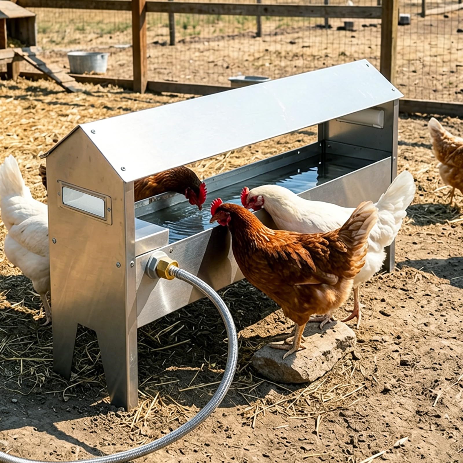 Bebedero automático para pollos de acero inoxidable con válvula de flotador dispensador de agua para pavo, codorniz, pato, ganso