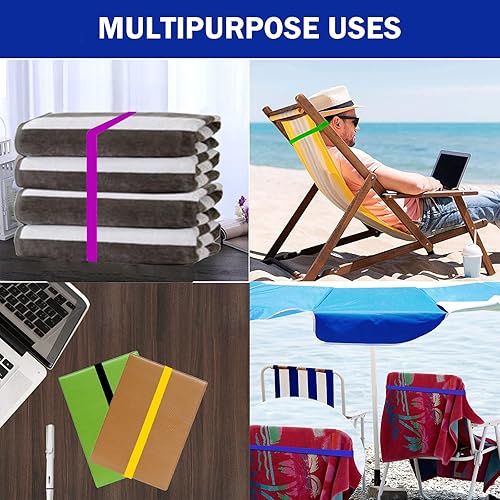 Miniatura 4 de growell Bandas de toalla (6 unidades)  Clips elásticos de silicona para toallas de playa para sillas de playa, crucero, piscina, soporte para