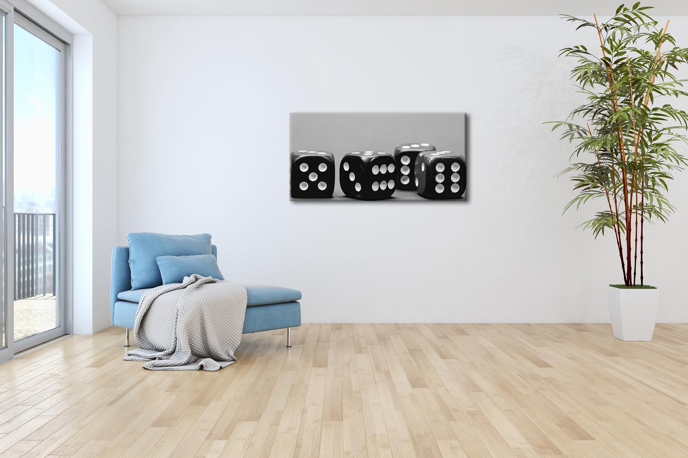 Kwadratowa kostka do gry panoramiczna 120 x 60 cm efekt: czarny/biały jako obraz na płótnie, motyw oprawiony na ramie z prawdziwego drewna, wysokiej jakości druk cyfrowy z ramą