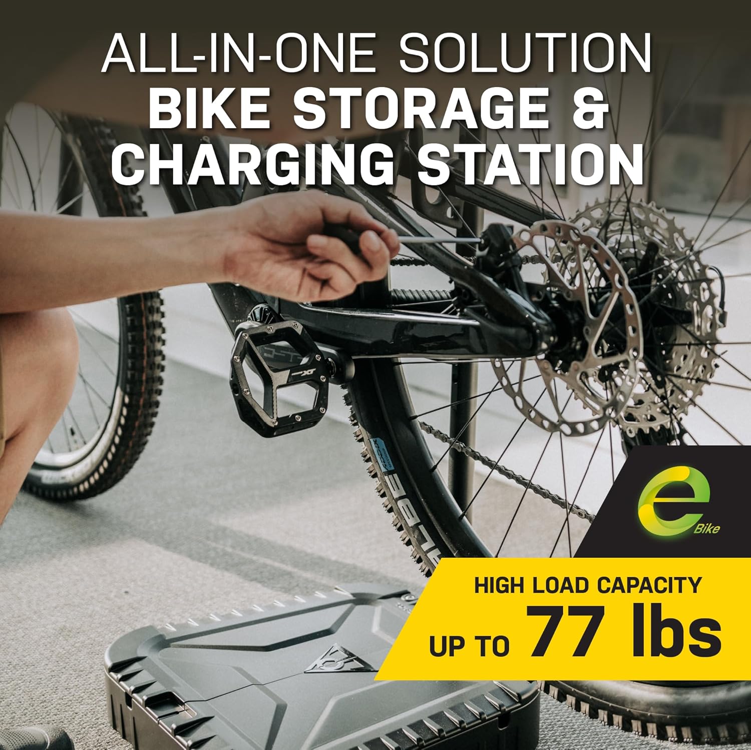 Topeak Tune-Up Station – All-in-One Bike Storage & Charging Stand with Adjustable Tool Organizer Box, Modular Add-On Support, 35 kg/77 lb Capacity, Aluminum Frame for Home or Garage Bike Setup