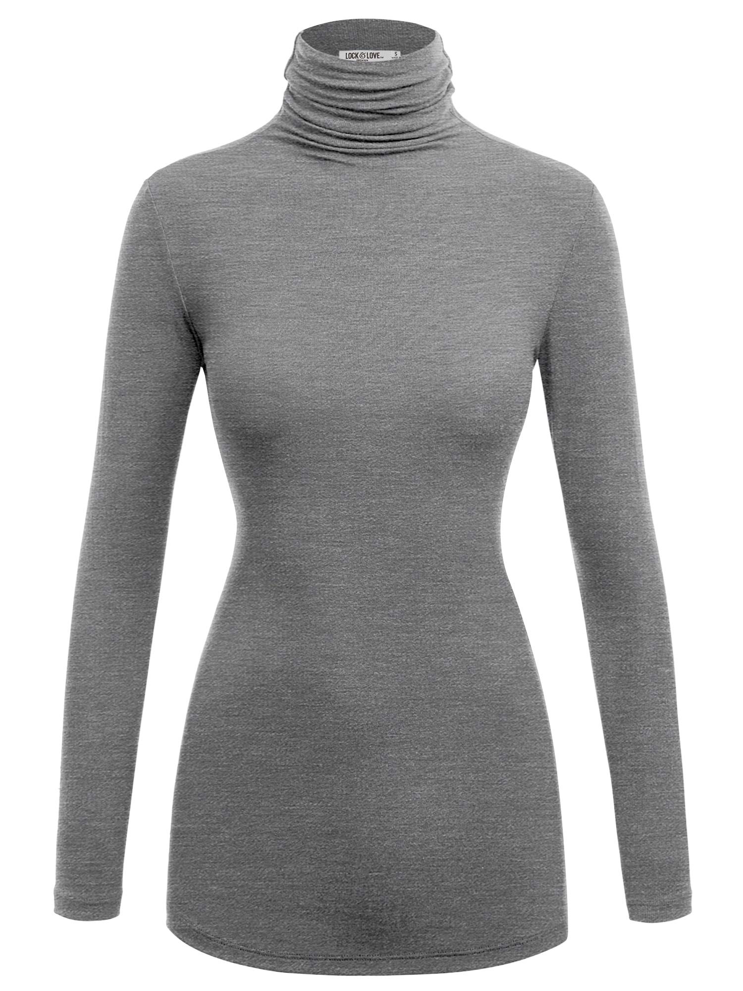 Lock and Love Women's Turtleneck Top Lightweight Long Sleeve Slim Fit Pullover, Soft Rayon Stretch Layering Basic, S-3XL