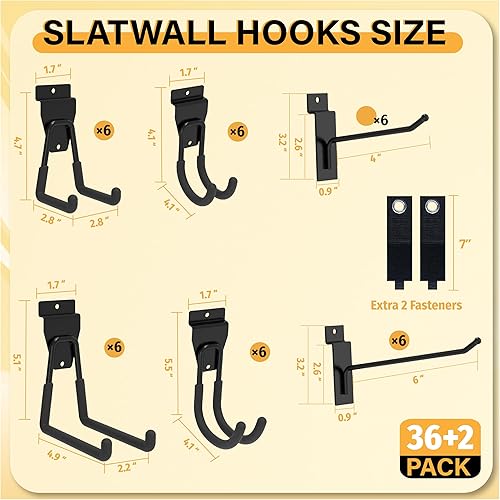 Miniatura 10 de Ganchos de pared negros de 10 pulgadas, 25 piezas, accesorios de pared de listones resistentes, colgador de herramientas de pared de listones