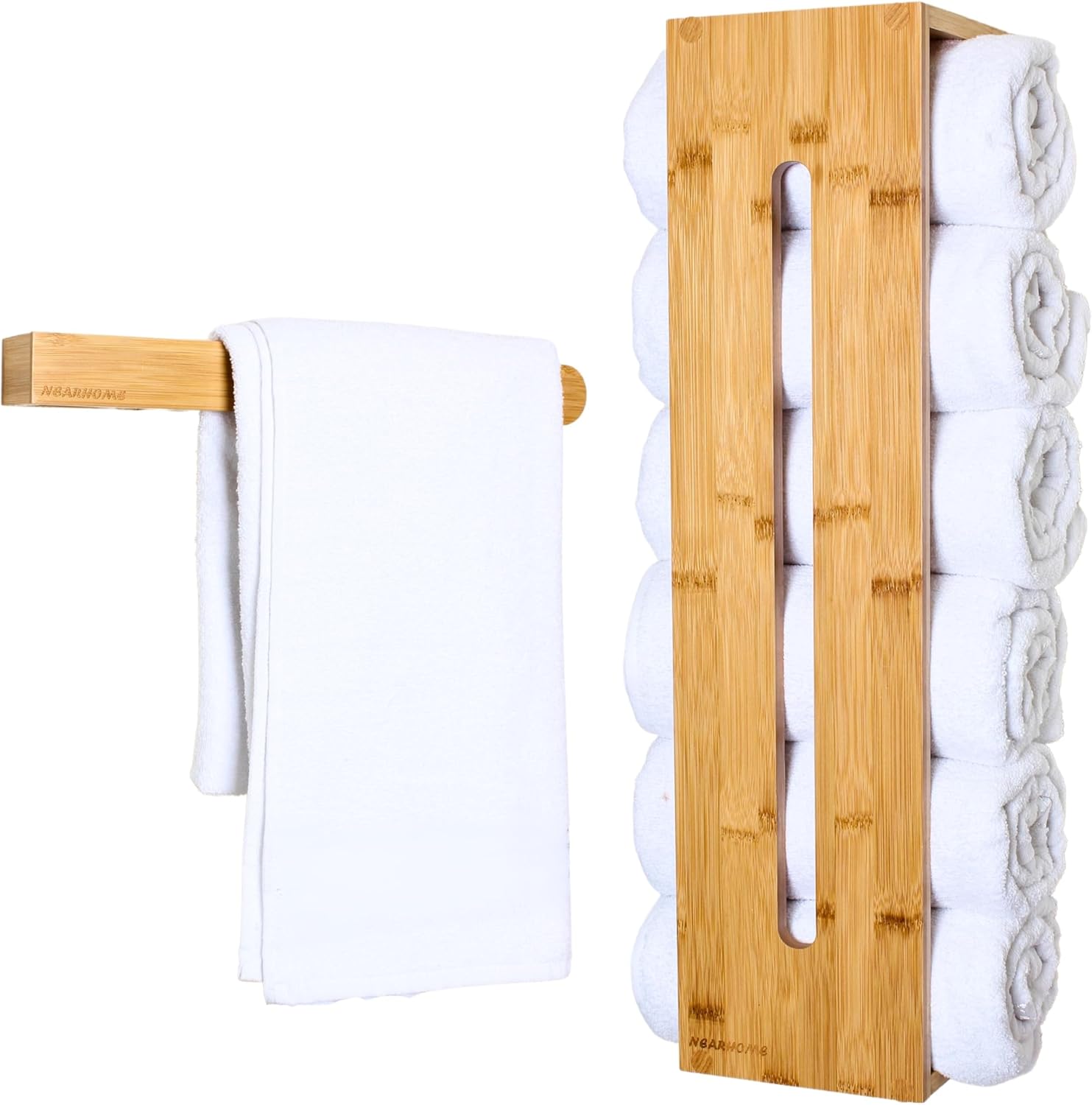 Natural Bamboo Towel Rack Wall Mounted with Towel Holders Bathroom