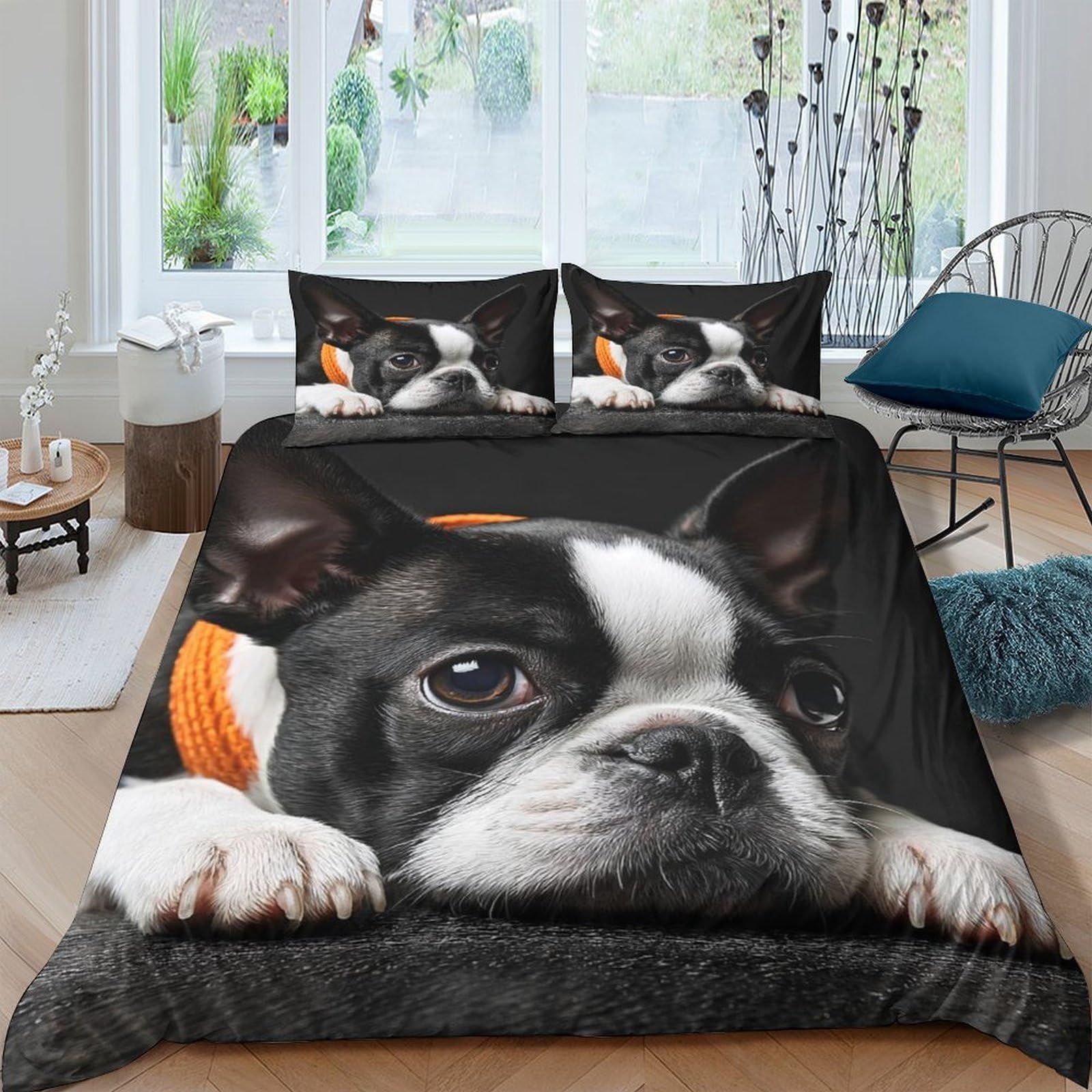 Ctjqhvkz Style-6 3D Printed Boston Terrier Fitted Sheet Microfiber Soft Breathable Dog Face Bed Cover For Bedroom Guest Room Decor Single（135X200cm）